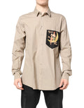 Dolce & Gabbana Beige Pin Up Print MARTINI Men Casual Shirt by Dolce & Gabbana