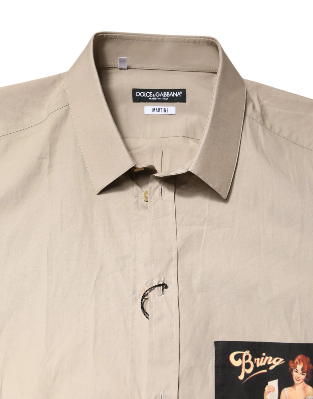 Dolce & Gabbana Beige Pin Up Print MARTINI Men Casual Shirt by Dolce & Gabbana