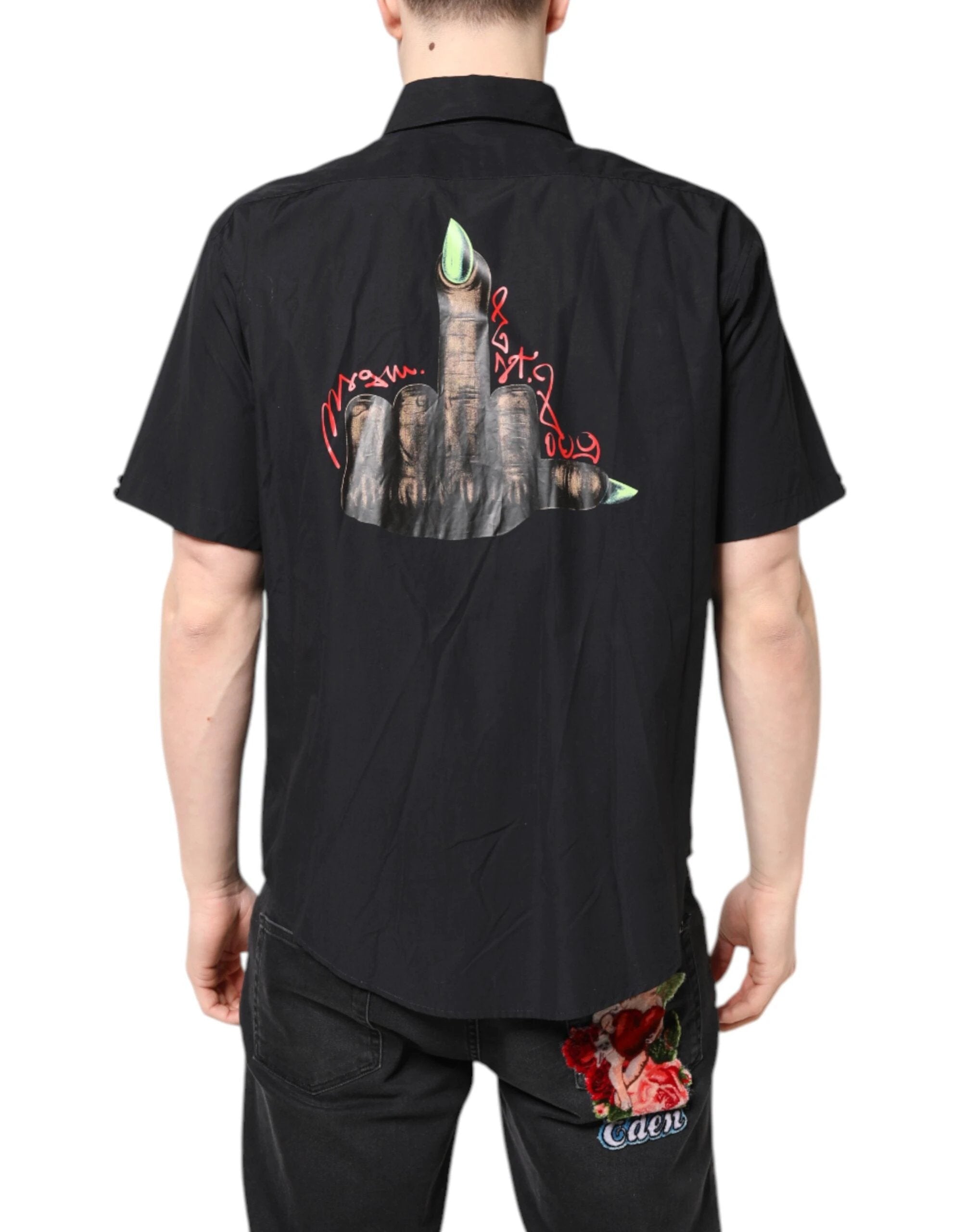 MSGM Black Printed Short Sleeves Collared Men Casual Shirt by MSGM