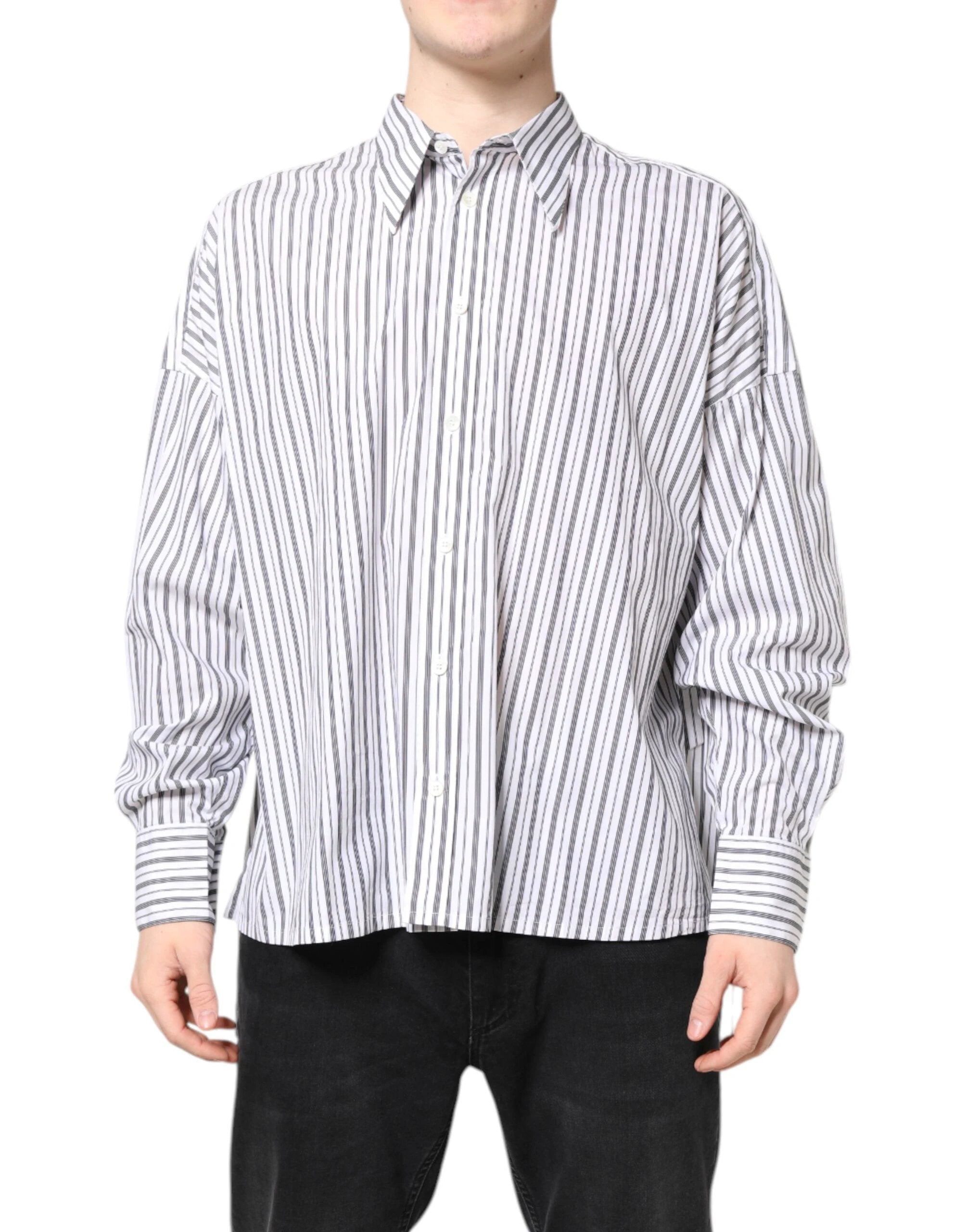 Dolce & Gabbana White Black Stripe Button Down Casual Shirt by Dolce & Gabbana