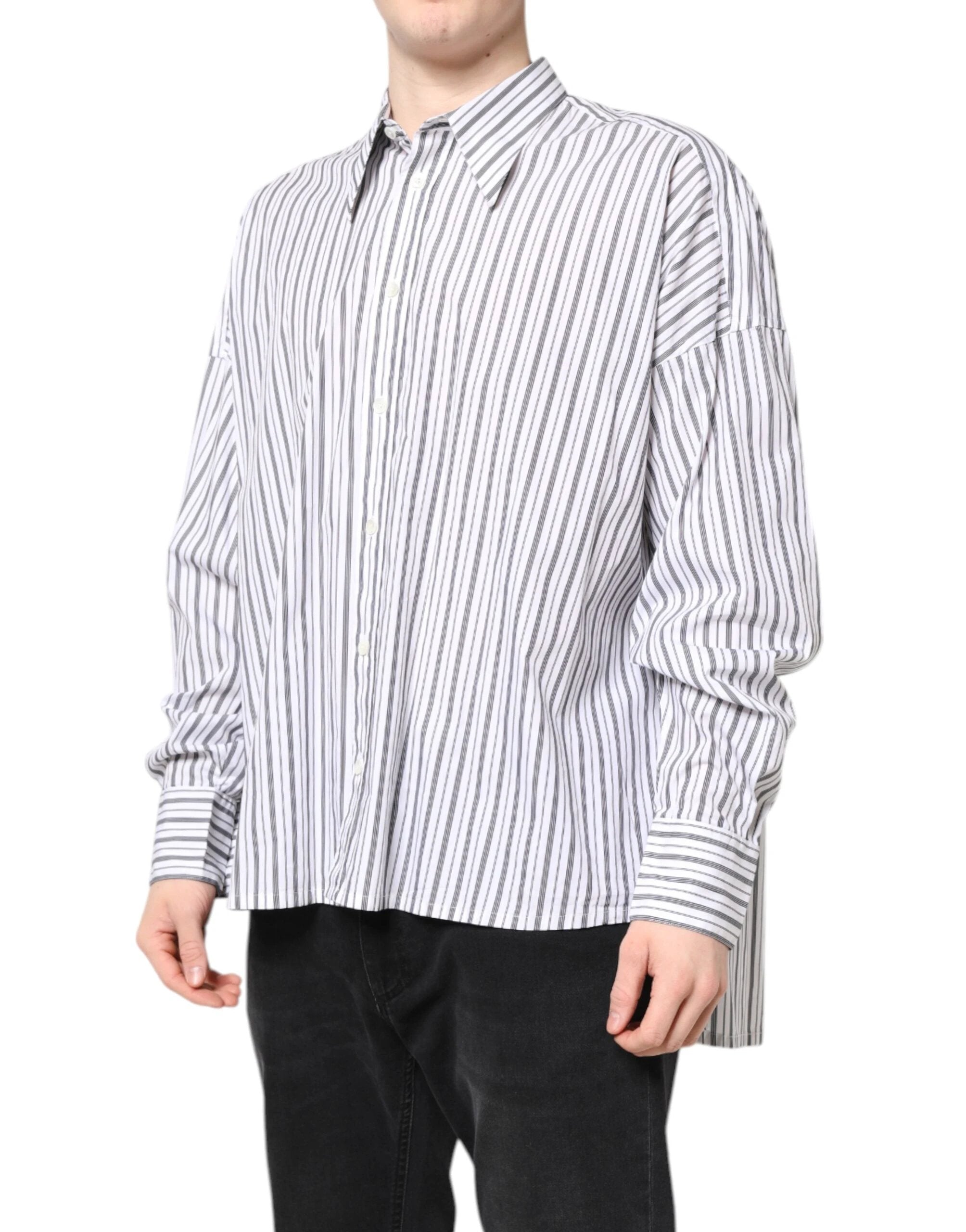 Dolce & Gabbana White Black Stripe Button Down Casual Shirt by Dolce & Gabbana