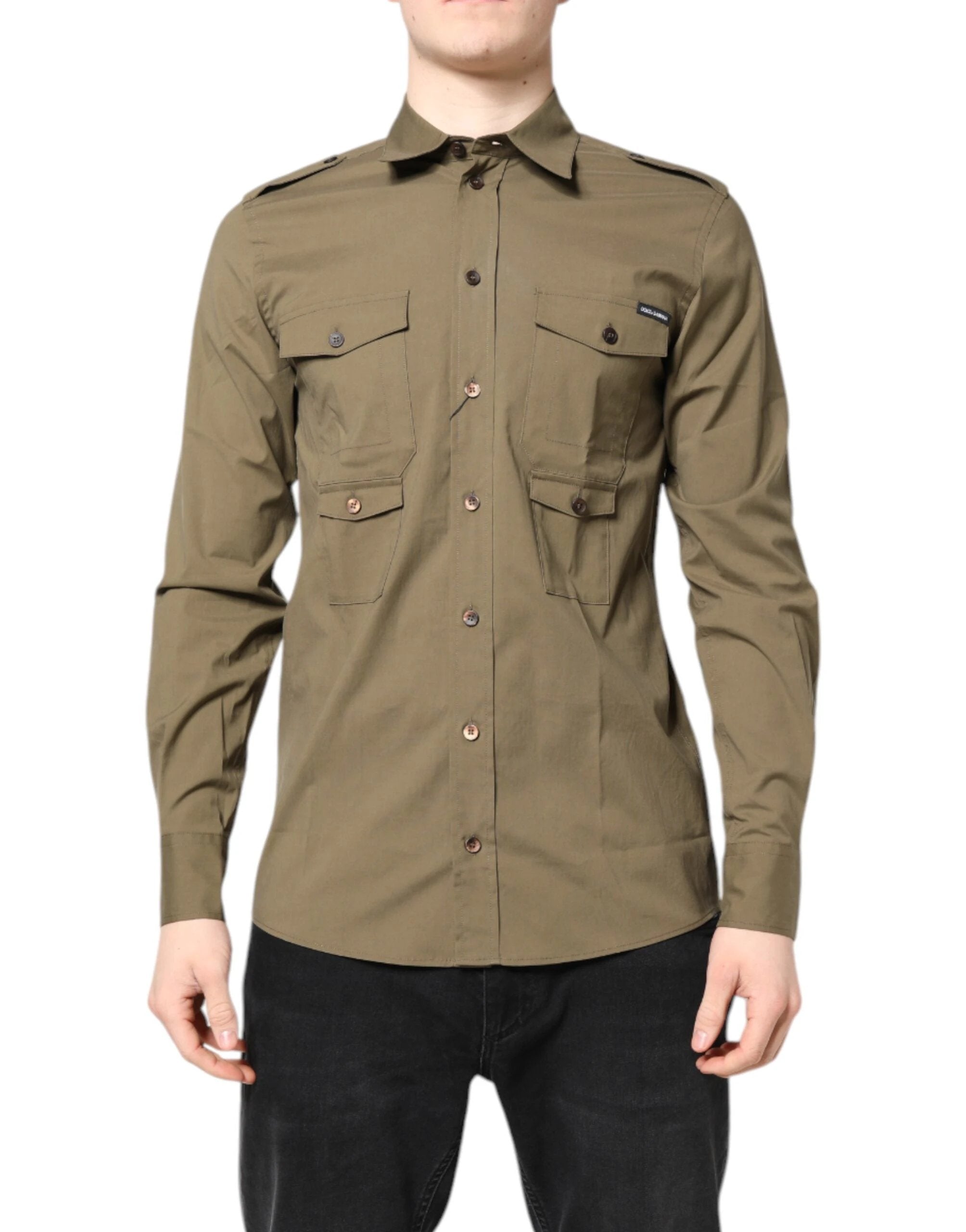 Dolce & Gabbana Brown Cotton Stretch Casual Long Sleeves Shirt by Dolce & Gabbana