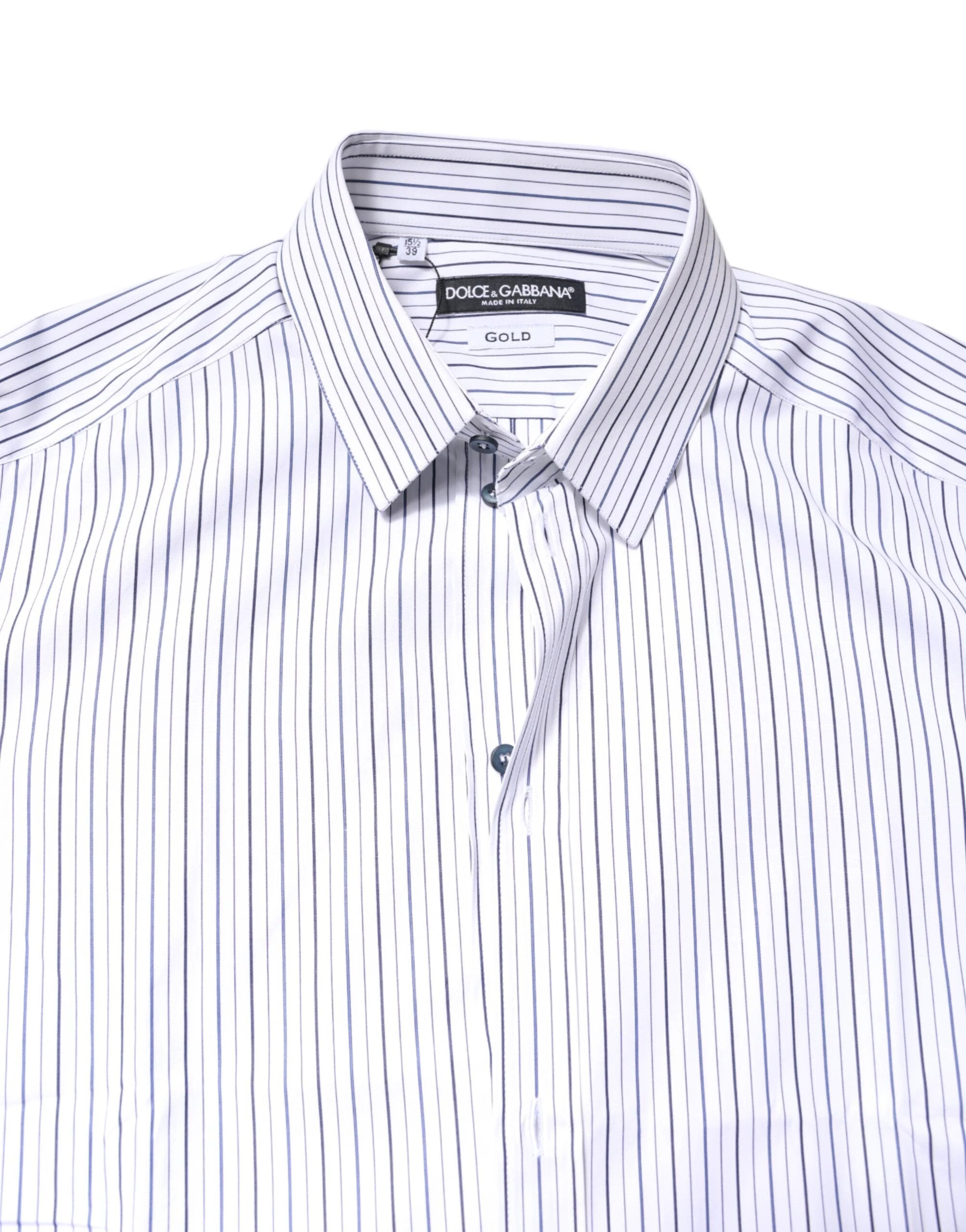 Dolce & Gabbana White Stripes GOLD Cotton Formal Shirt by Dolce & Gabbana