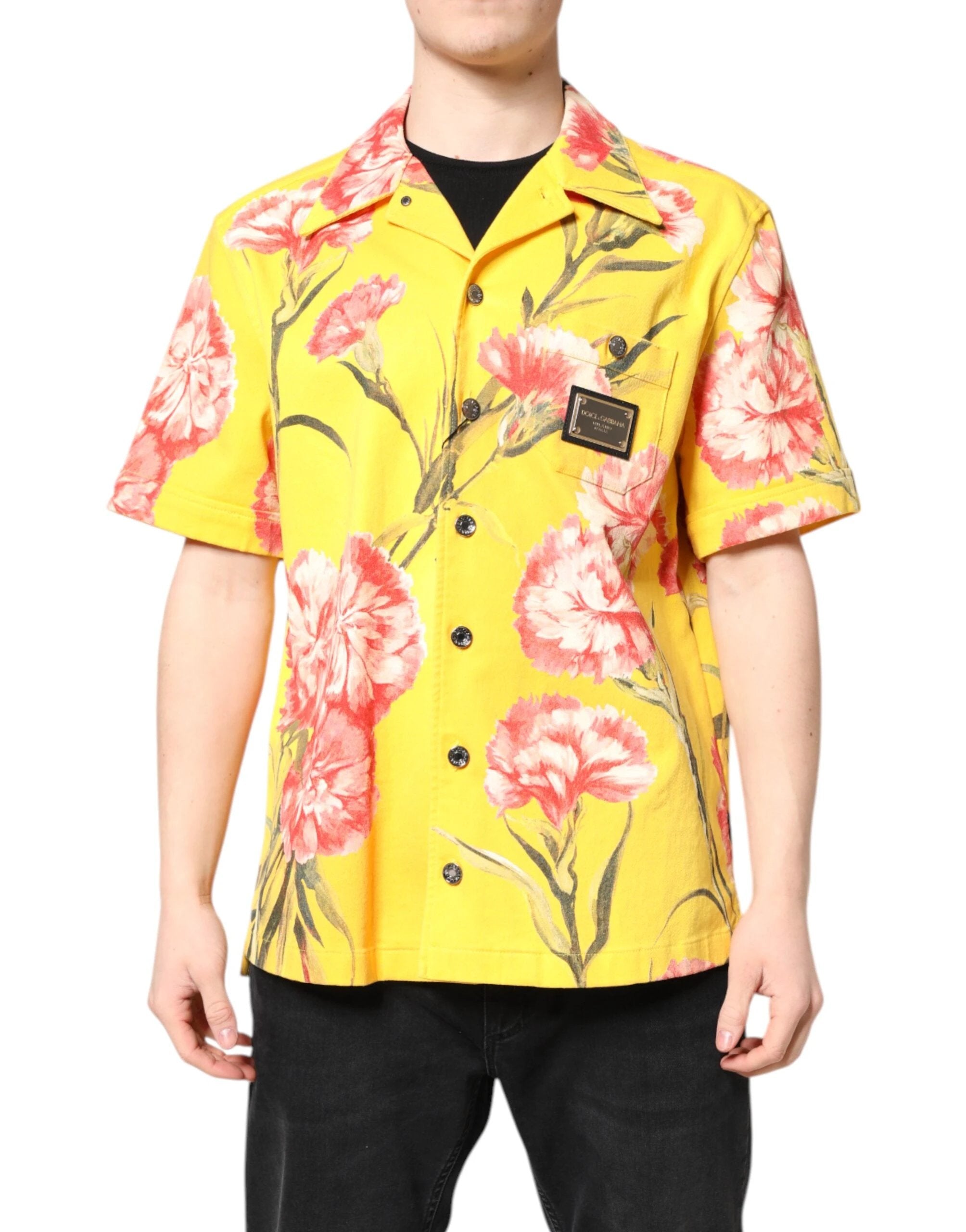 Dolce & Gabbana Yellow Floral Men Button Down Casual Shirt by Dolce & Gabbana