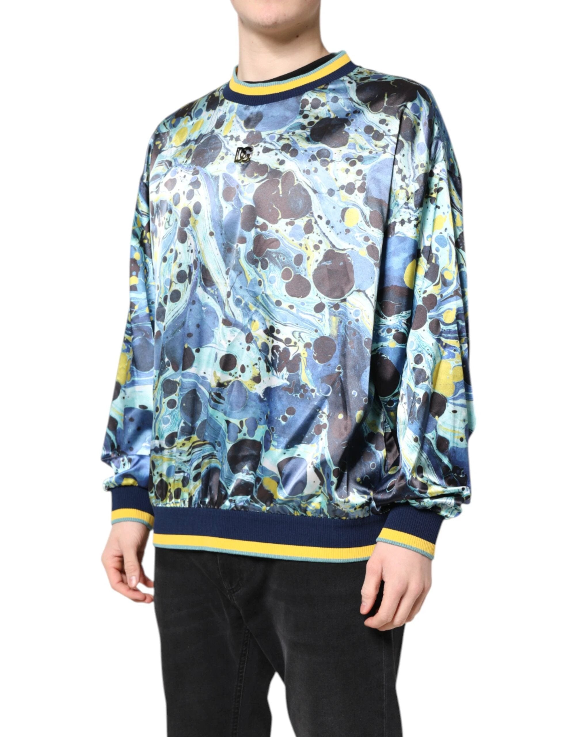 Dolce & Gabbana Multicolor Marble Print Men Pullover Sweater by Dolce & Gabbana