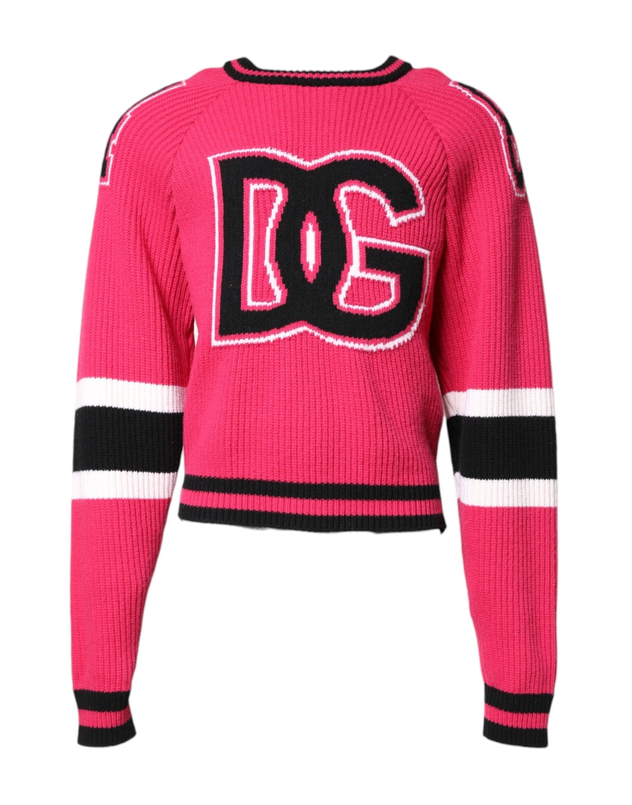 Dolce & Gabbana Pink Cotton Logo Print Knit Pullover Sweater by Dolce & Gabbana