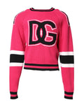 Dolce & Gabbana Pink Cotton Logo Print Knit Pullover Sweater by Dolce & Gabbana