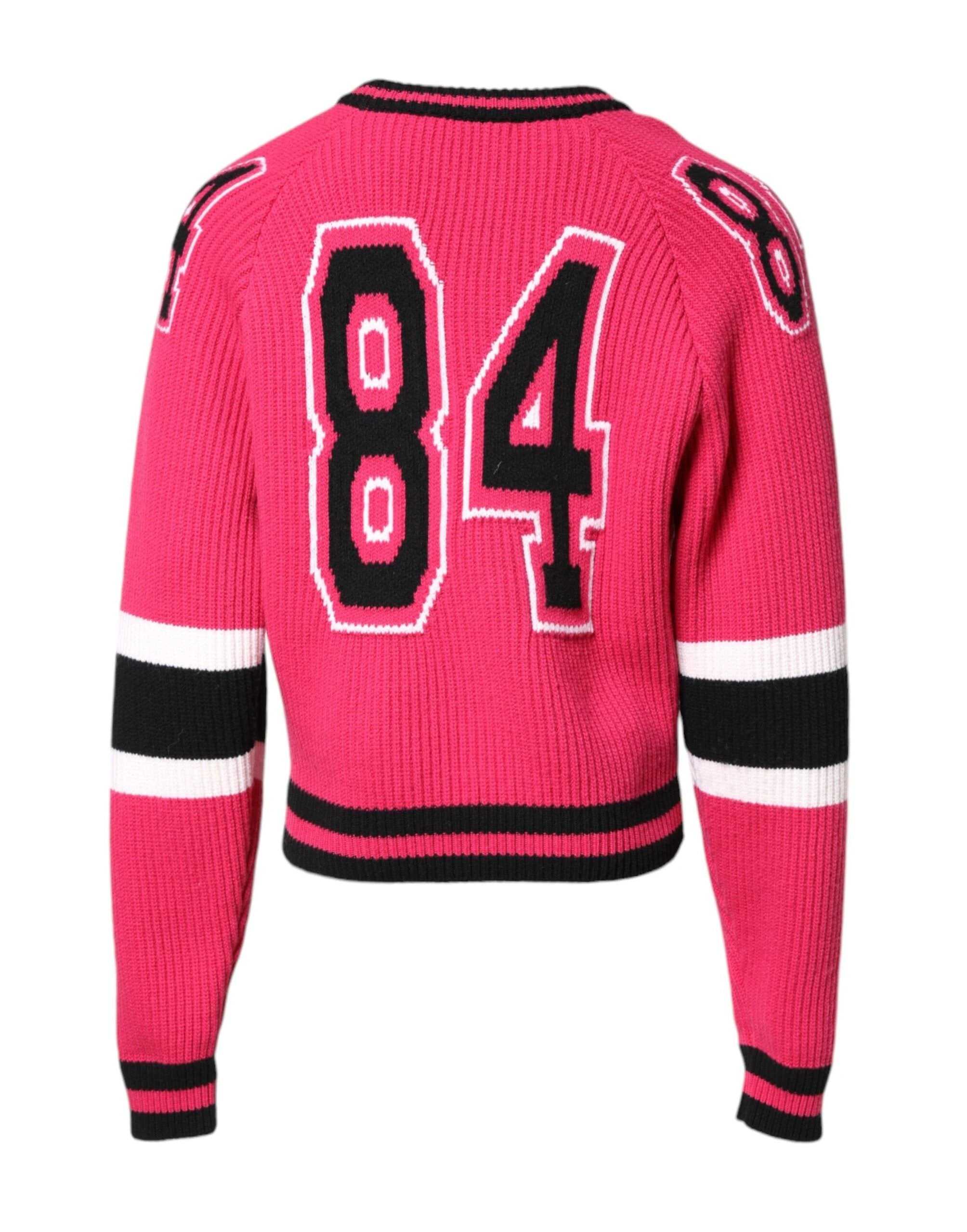 Dolce & Gabbana Pink Cotton Logo Print Knit Pullover Sweater by Dolce & Gabbana