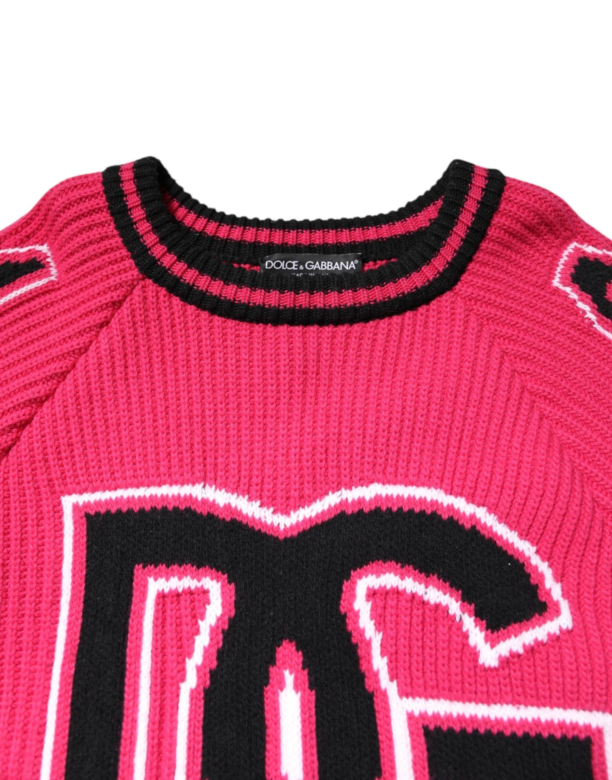 Dolce & Gabbana Pink Cotton Logo Print Knit Pullover Sweater by Dolce & Gabbana