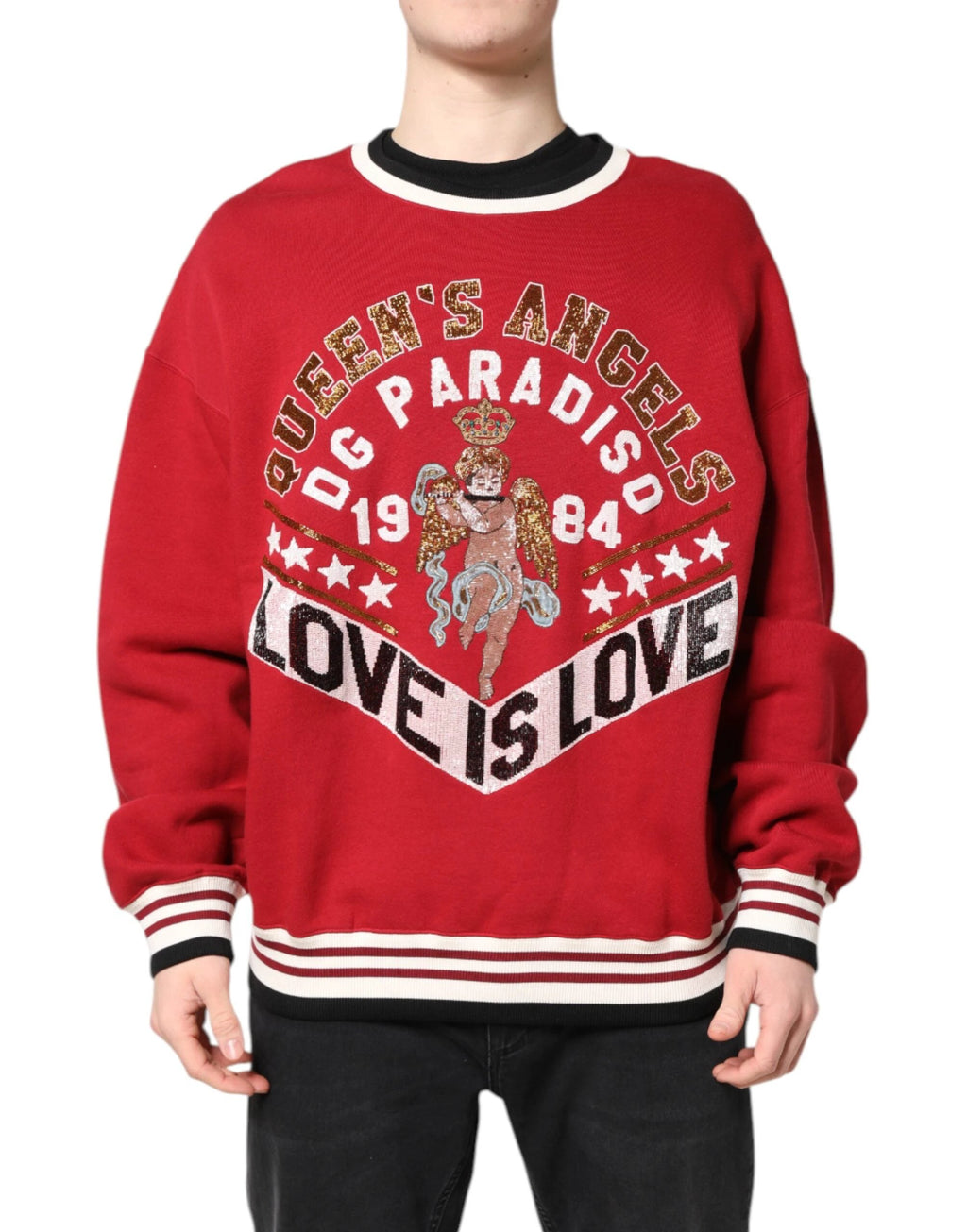 Dolce & Gabbana Red Sequin Knit Pullover Sweatshirt Sweater by Dolce & Gabbana