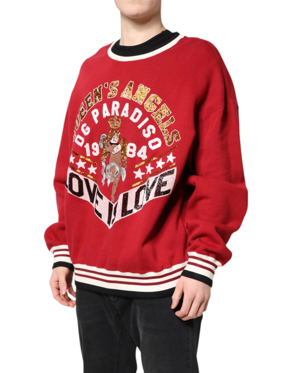 Dolce & Gabbana Red Sequin Knit Pullover Sweatshirt Sweater by Dolce & Gabbana