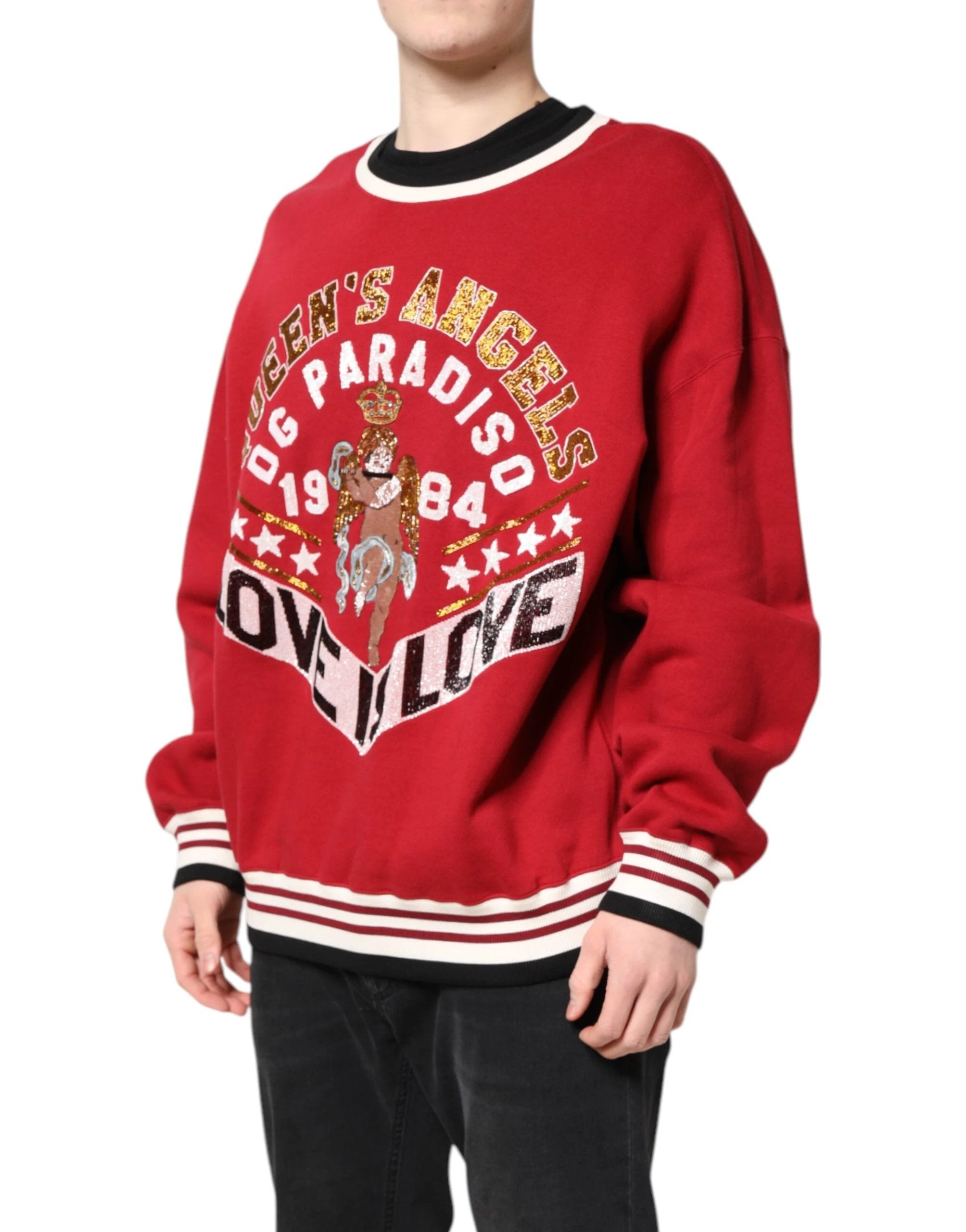 Dolce & Gabbana Red Sequin Knit Pullover Sweatshirt Sweater by Dolce & Gabbana