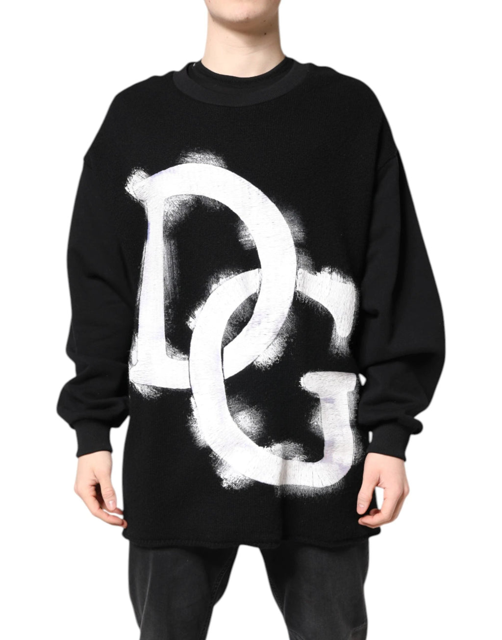 Dolce & Gabbana Black Cotton Logo Print Men Pullover Sweater by Dolce & Gabbana