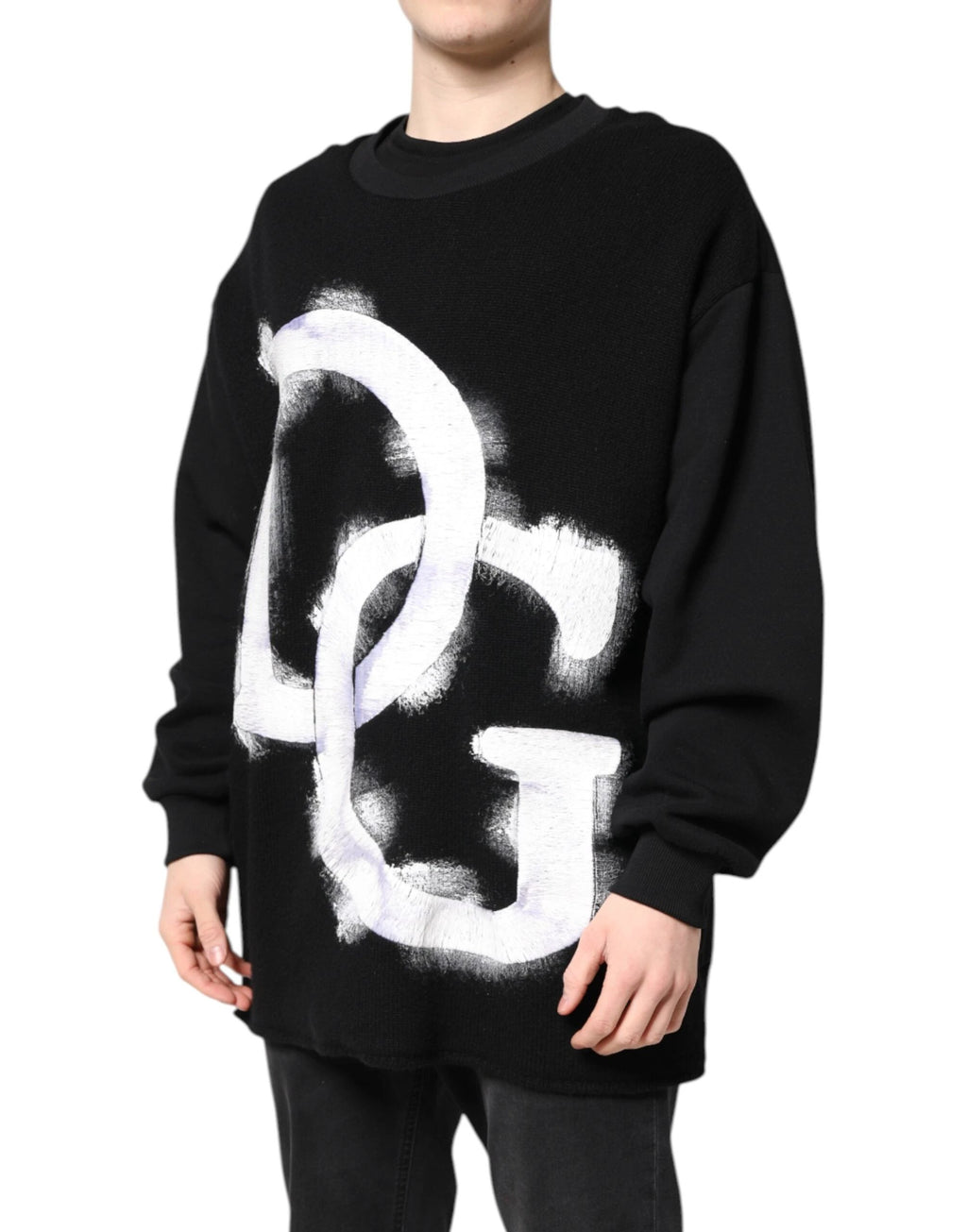 Dolce & Gabbana Black Cotton Logo Print Men Pullover Sweater by Dolce & Gabbana