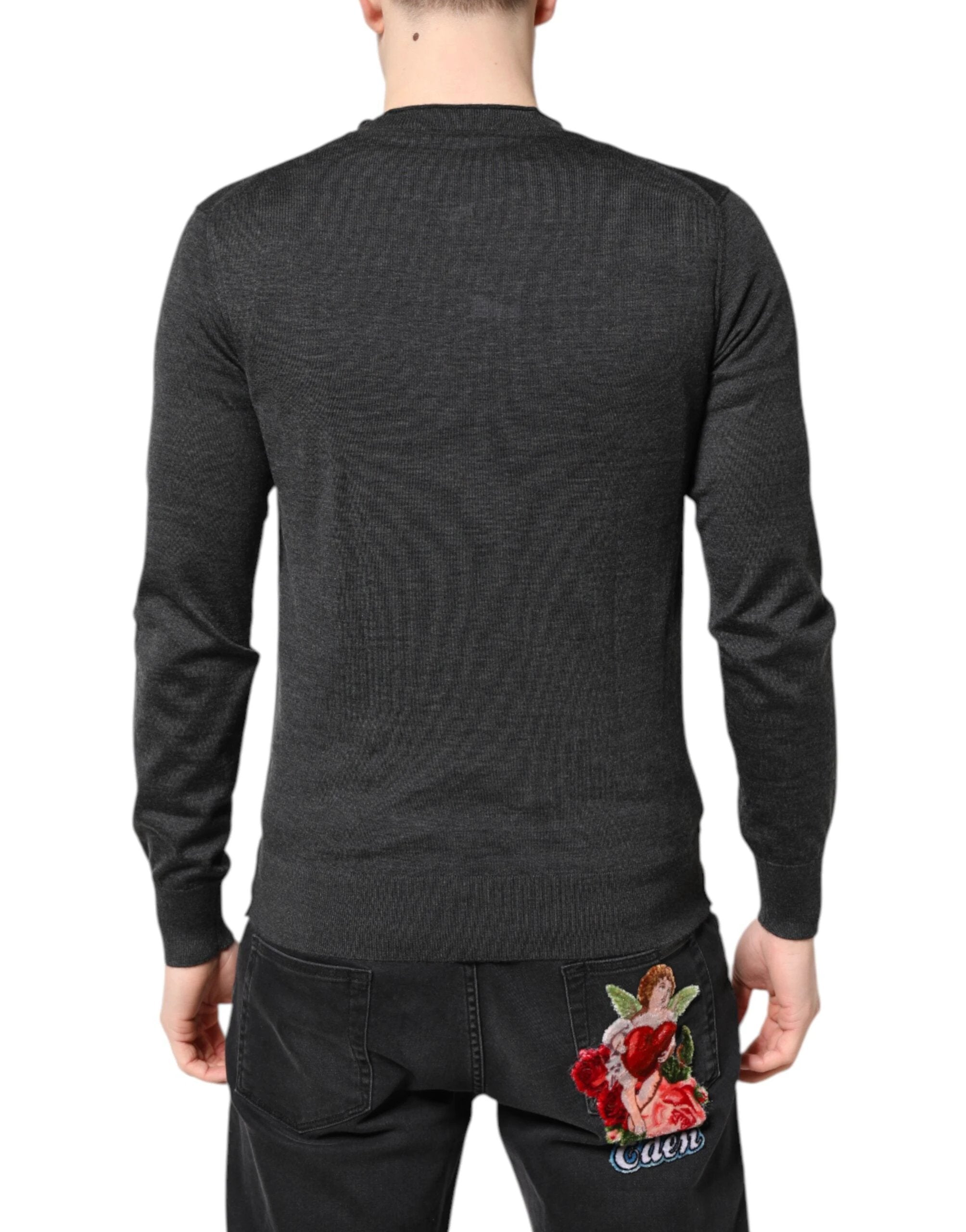 Dolce & Gabbana Gray Embroidery Knit Men Pullover Sweater by Dolce & Gabbana