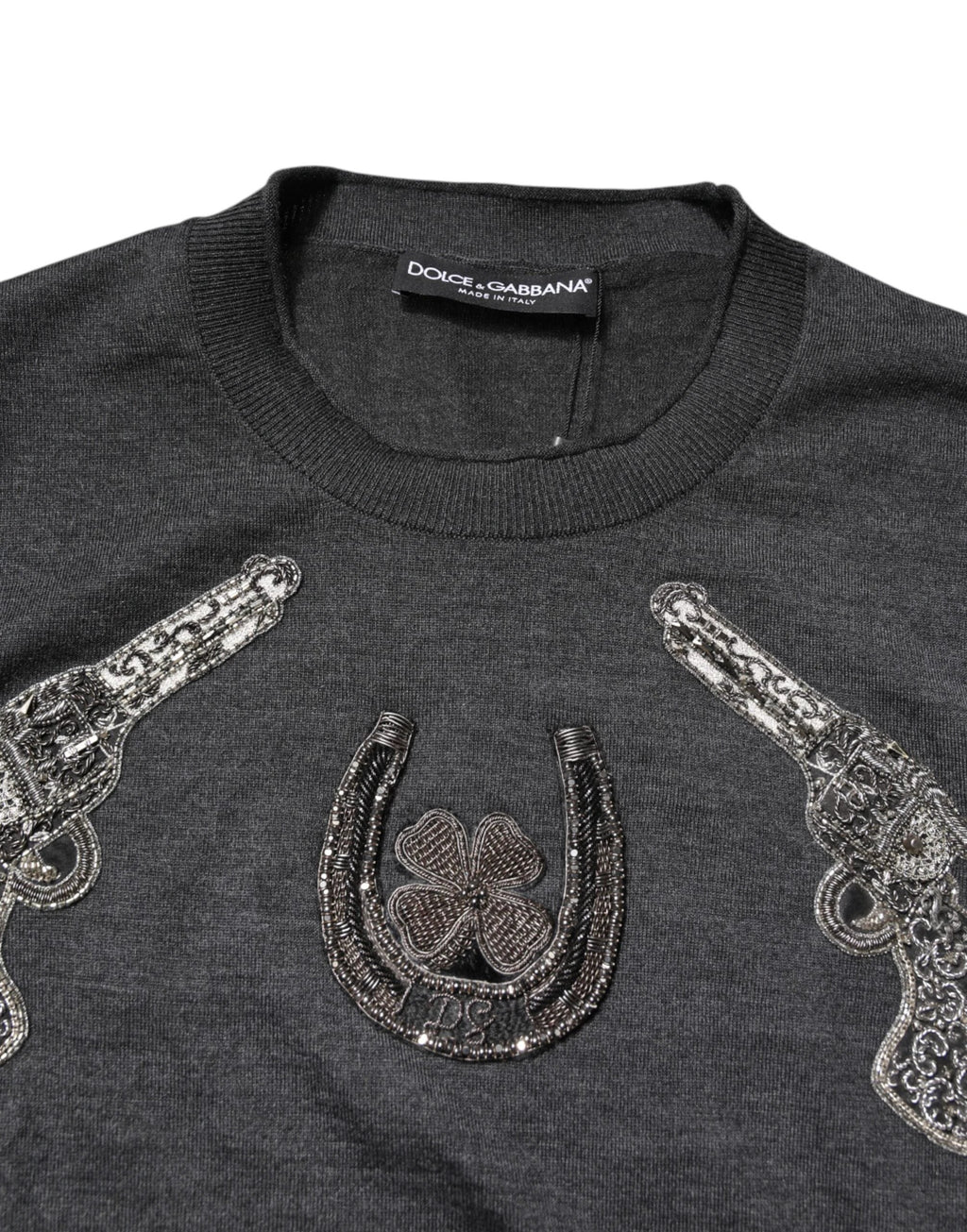 Dolce & Gabbana Gray Embroidery Knit Men Pullover Sweater by Dolce & Gabbana