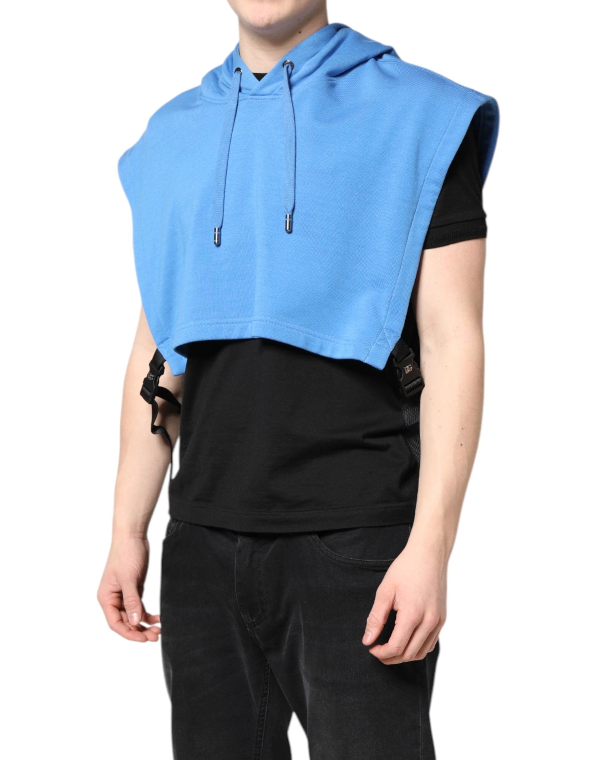 Dolce & Gabbana Blue Cotton Hooded Men Sportswear Vest Sweater by Dolce & Gabbana