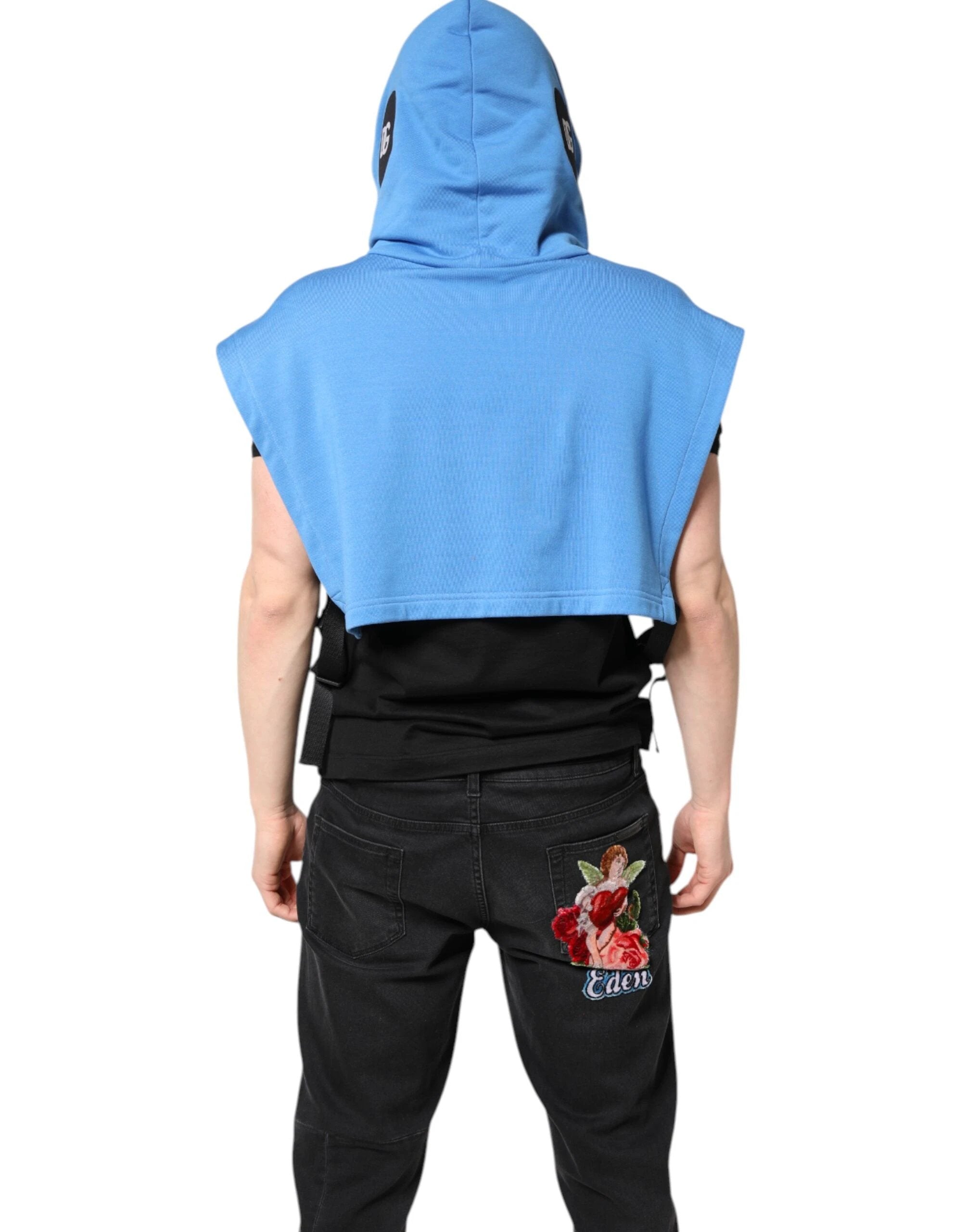 Dolce & Gabbana Blue Cotton Hooded Men Sportswear Vest Sweater by Dolce & Gabbana