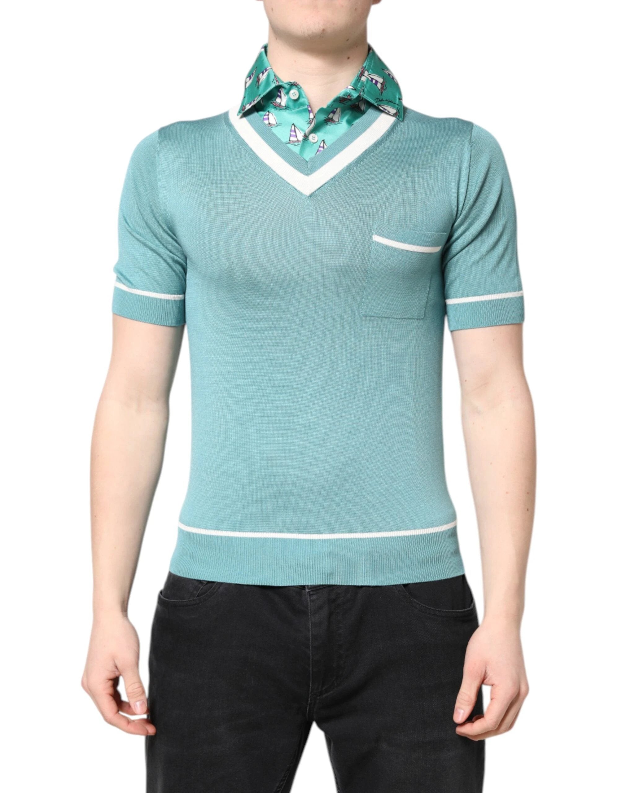 Dolce & Gabbana Green Printed Collared Short Sleeve T-shirt by Dolce & Gabbana