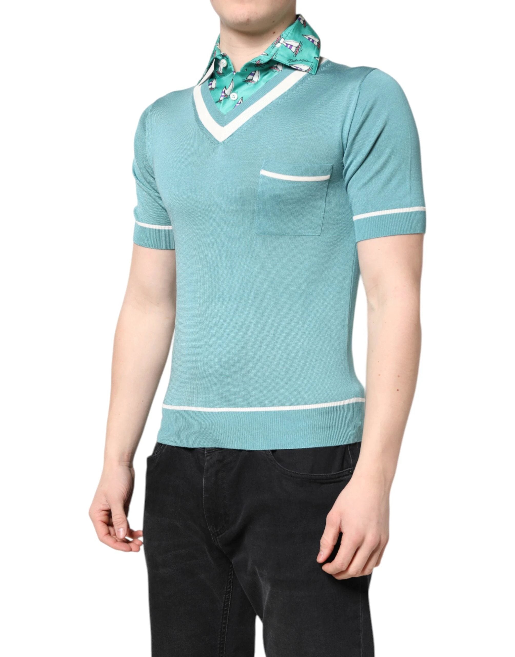 Dolce & Gabbana Green Printed Collared Short Sleeve T-shirt by Dolce & Gabbana