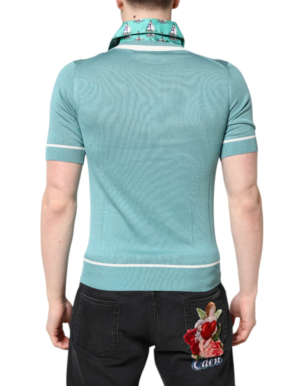 Dolce & Gabbana Green Printed Collared Short Sleeve T-shirt by Dolce & Gabbana
