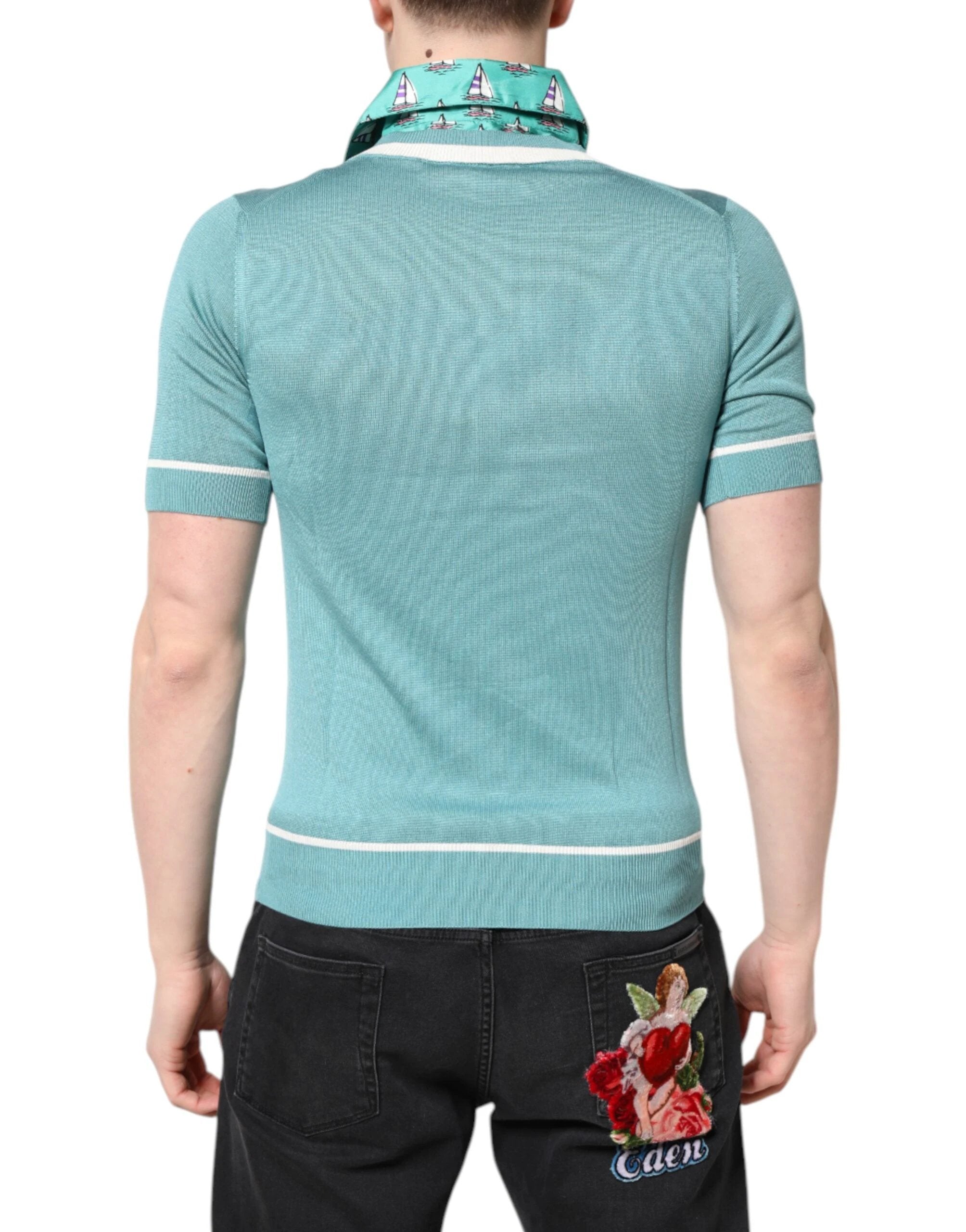 Dolce & Gabbana Green Printed Collared Short Sleeve T-shirt by Dolce & Gabbana
