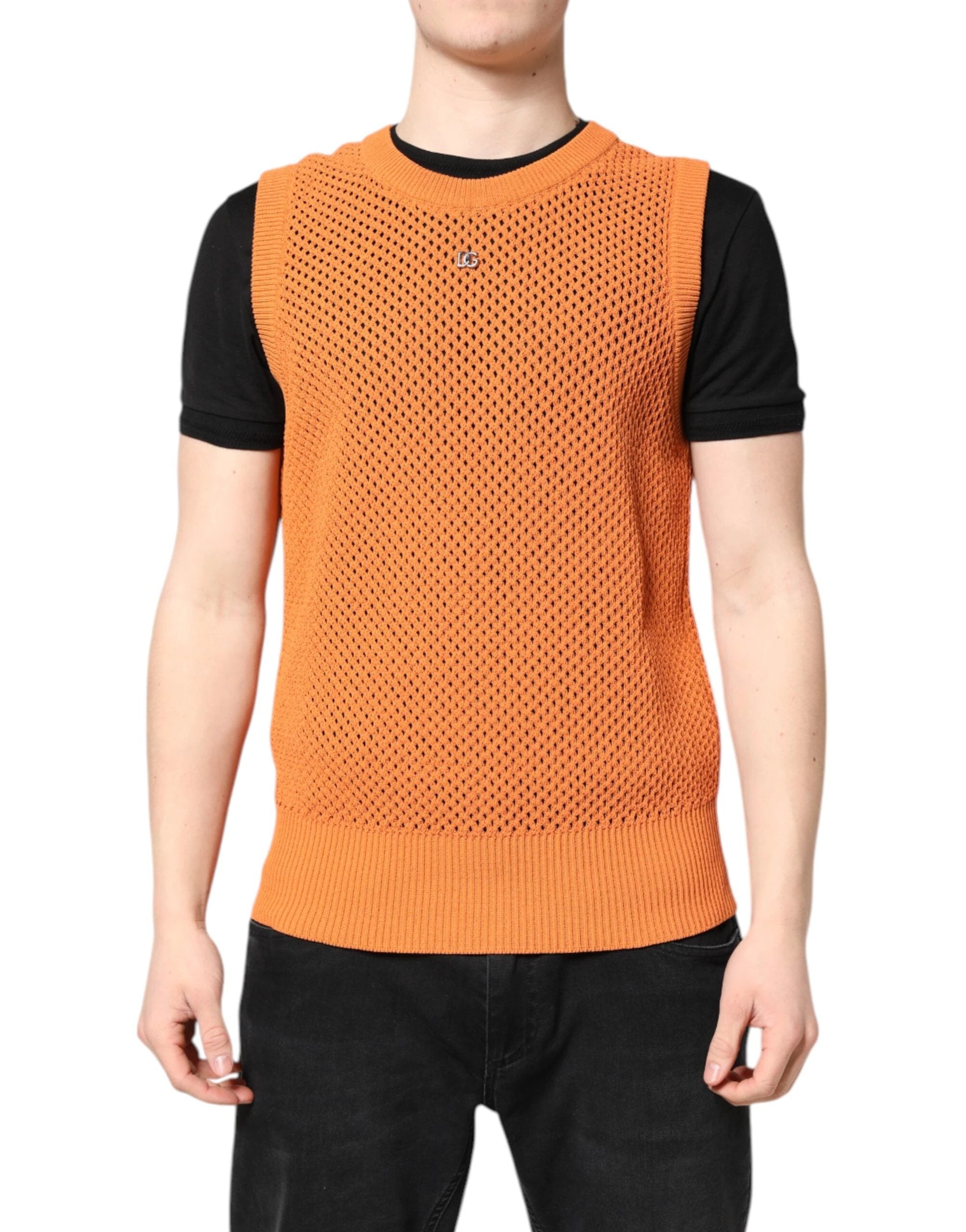 Dolce & Gabbana Orange Cashmere Round Neck Sleeveless T-shirt by Dolce & Gabbana