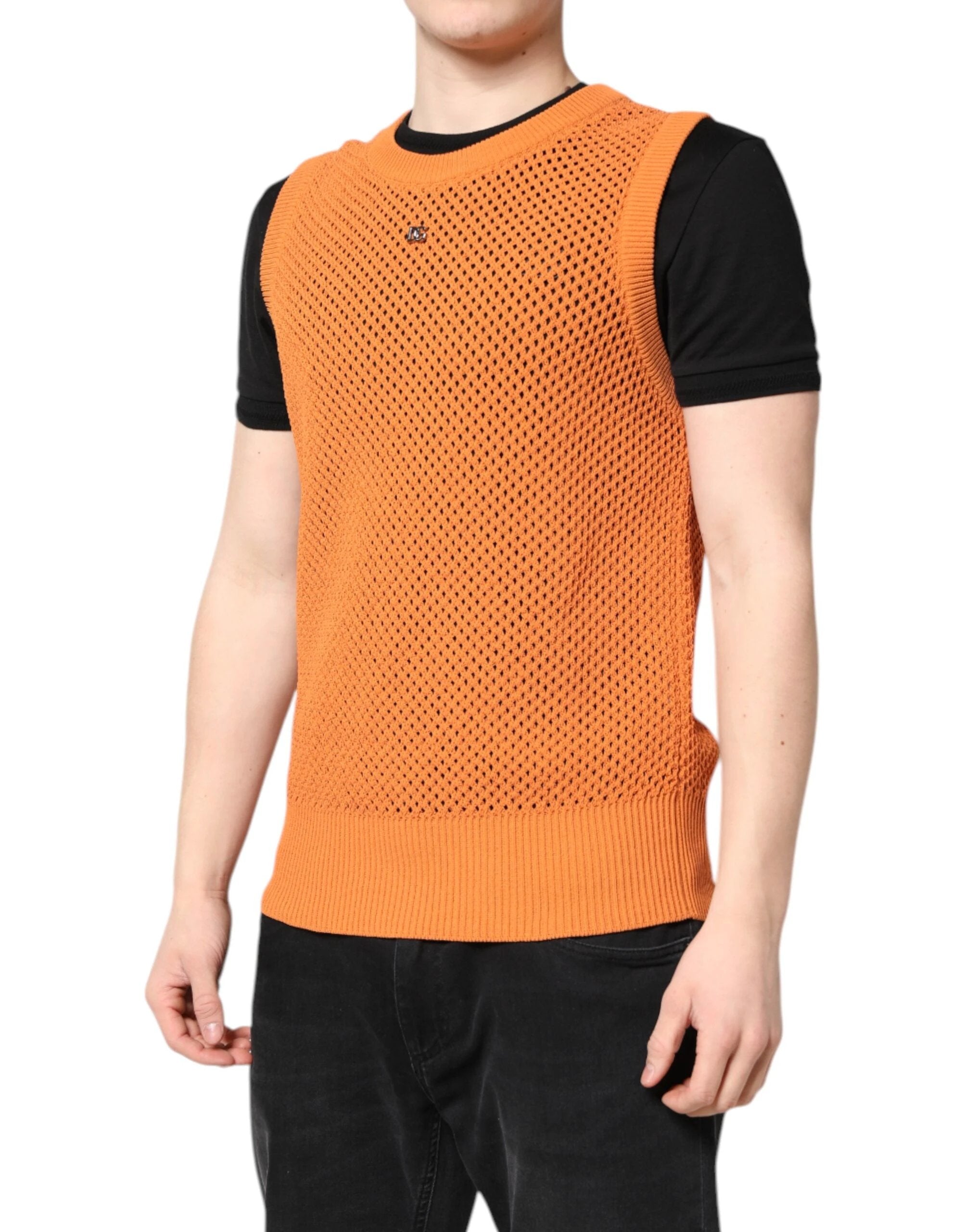 Dolce & Gabbana Orange Cashmere Round Neck Sleeveless T-shirt by Dolce & Gabbana