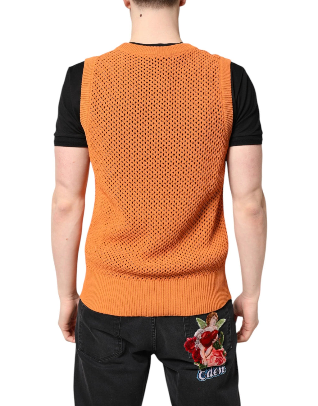 Dolce & Gabbana Orange Cashmere Round Neck Sleeveless T-shirt by Dolce & Gabbana