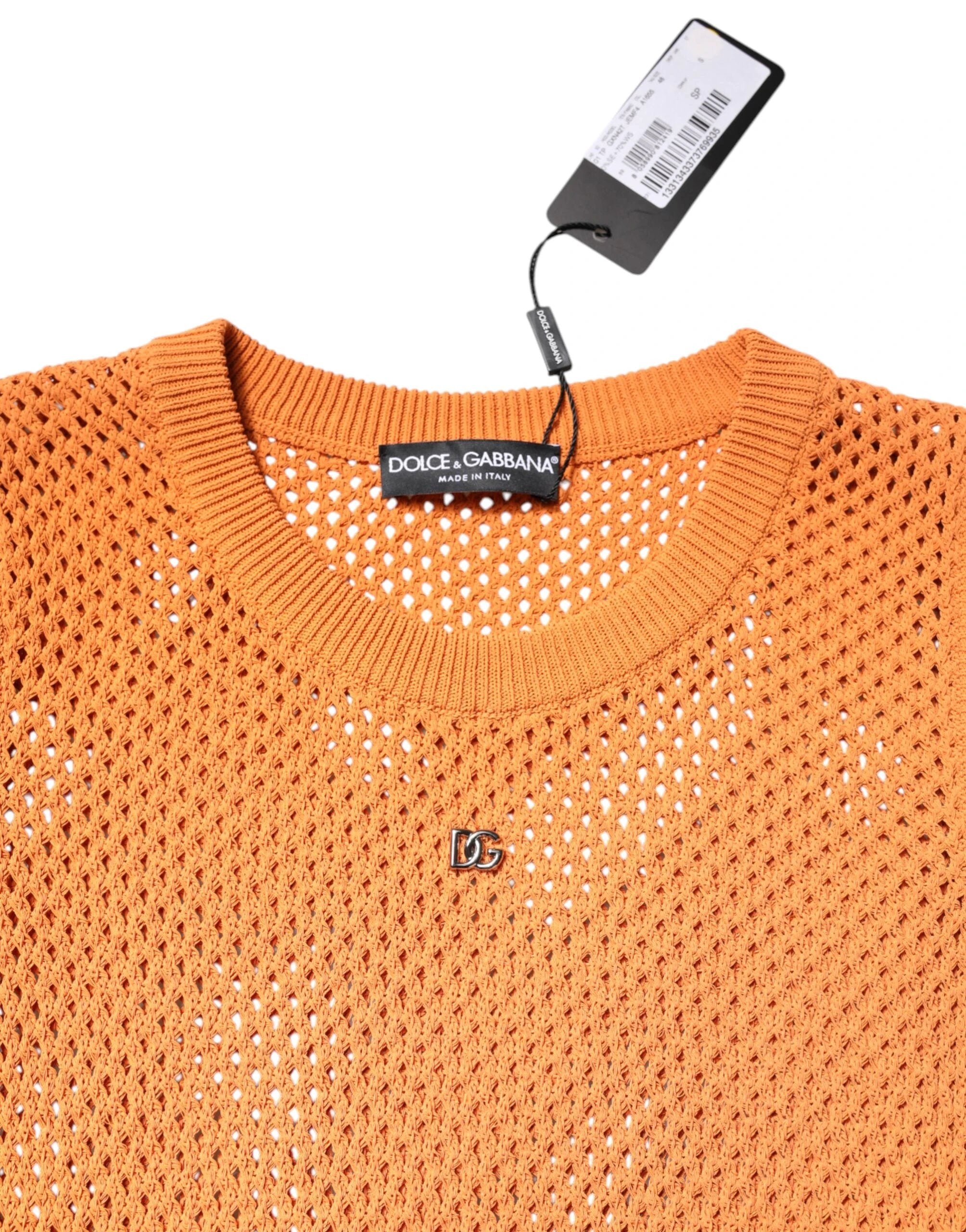 Dolce & Gabbana Orange Cashmere Round Neck Sleeveless T-shirt by Dolce & Gabbana