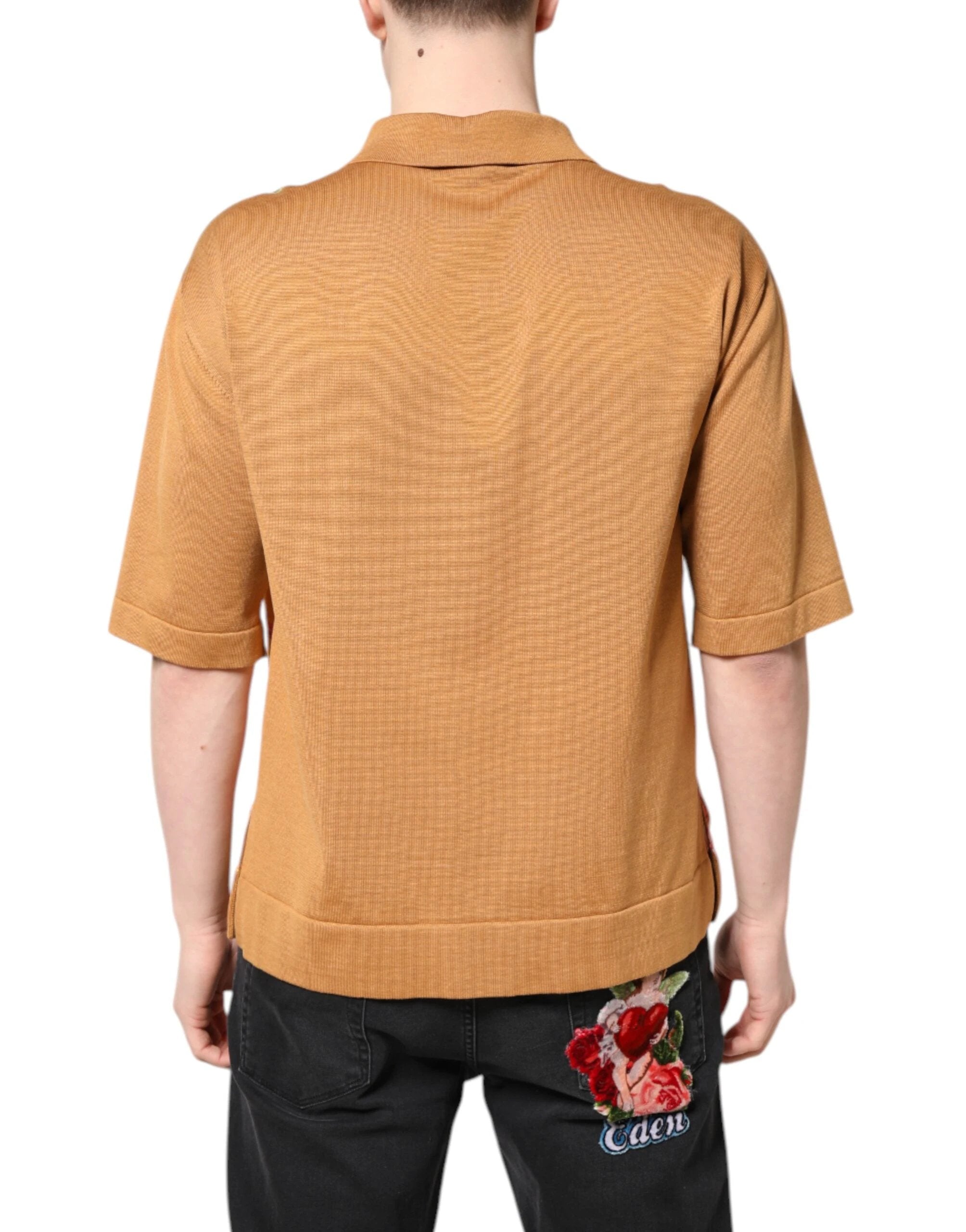 Dolce & Gabbana Brown Floral Collared Short Sleeve T-shirt by Dolce & Gabbana
