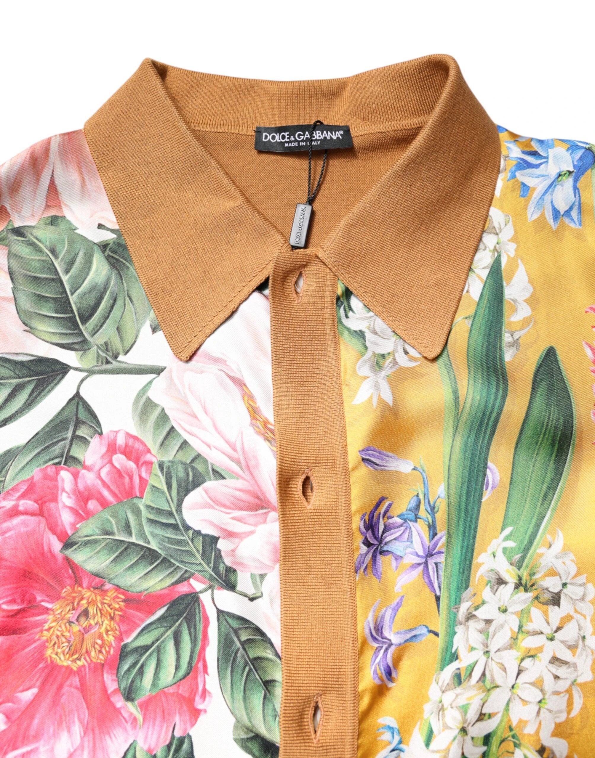 Dolce & Gabbana Brown Floral Collared Short Sleeve T-shirt by Dolce & Gabbana