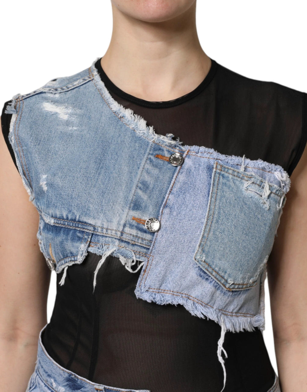 Dolce & Gabbana Black Blue Sleeveless Denim Mini Dress by Dolce & Gabbana
