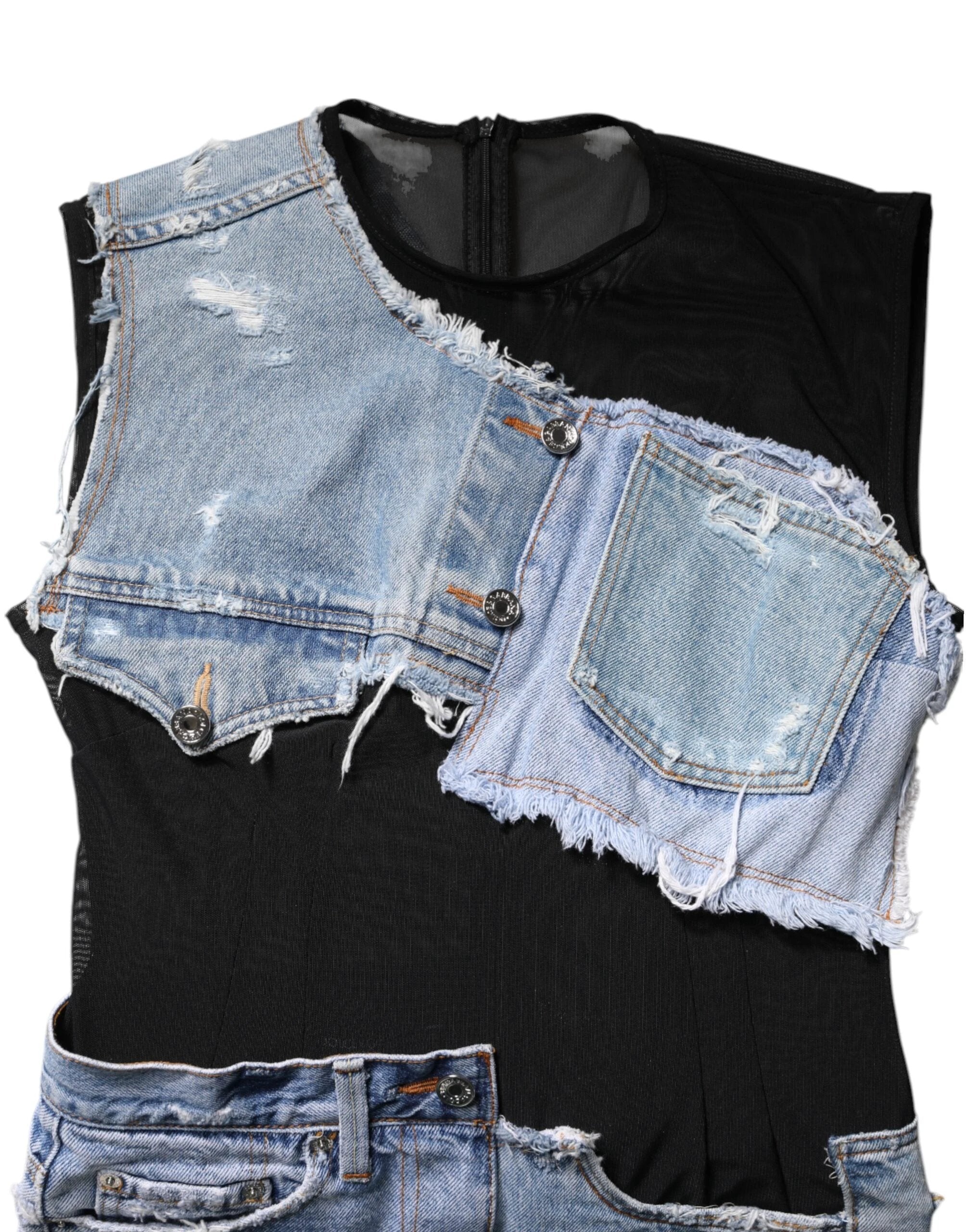 Dolce & Gabbana Black Blue Sleeveless Denim Mini Dress by Dolce & Gabbana