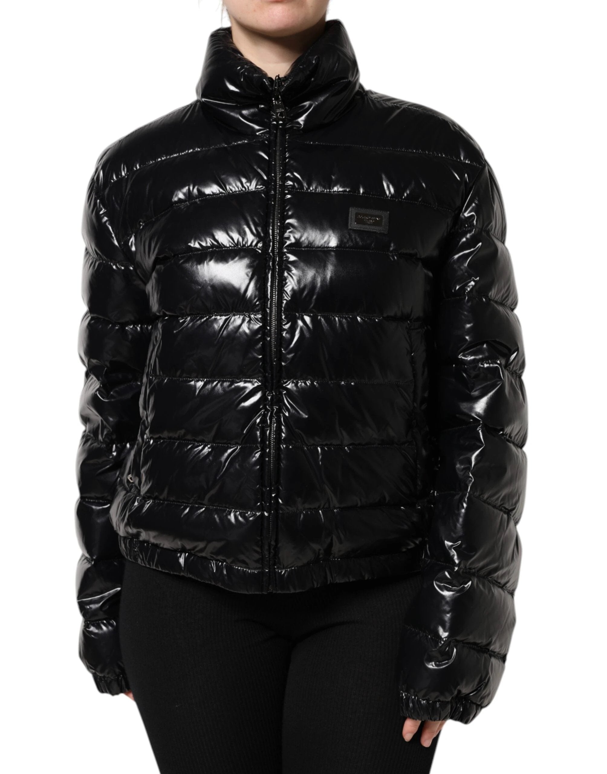 Dolce & Gabbana Black Logo Plaque Full Zip Puffer Jacket by Dolce & Gabbana