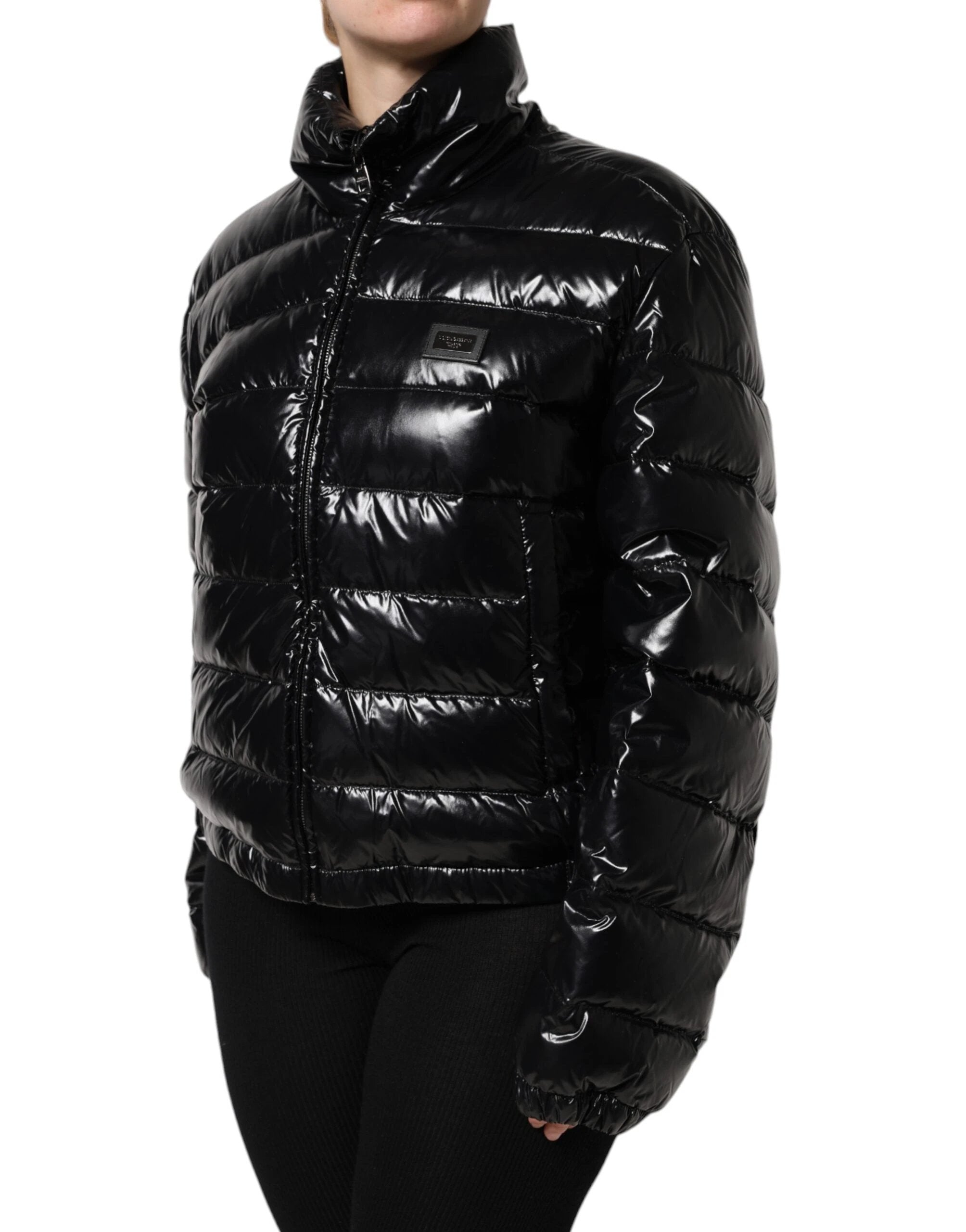 Dolce & Gabbana Black Logo Plaque Full Zip Puffer Jacket by Dolce & Gabbana