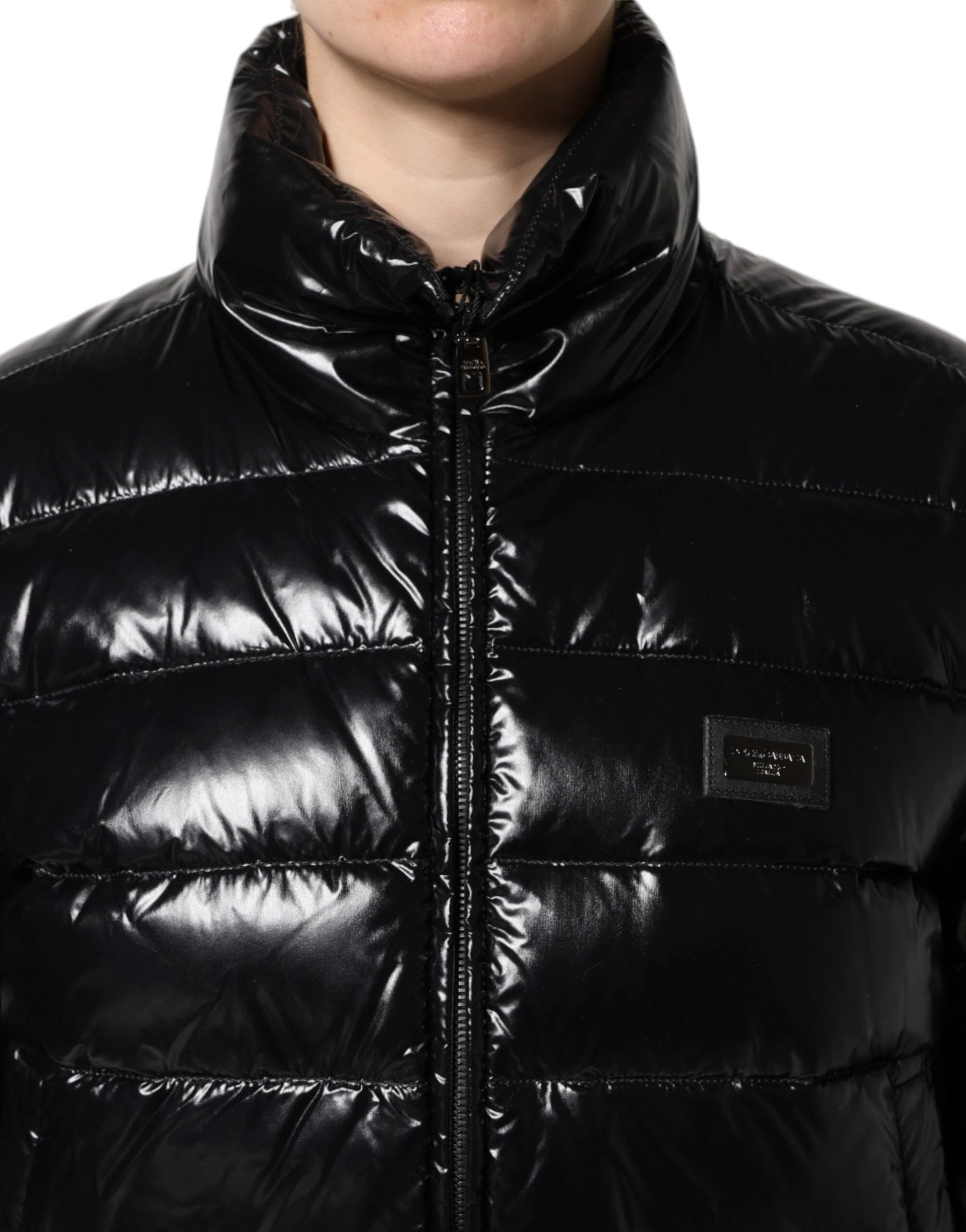 Dolce & Gabbana Black Logo Plaque Full Zip Puffer Jacket by Dolce & Gabbana