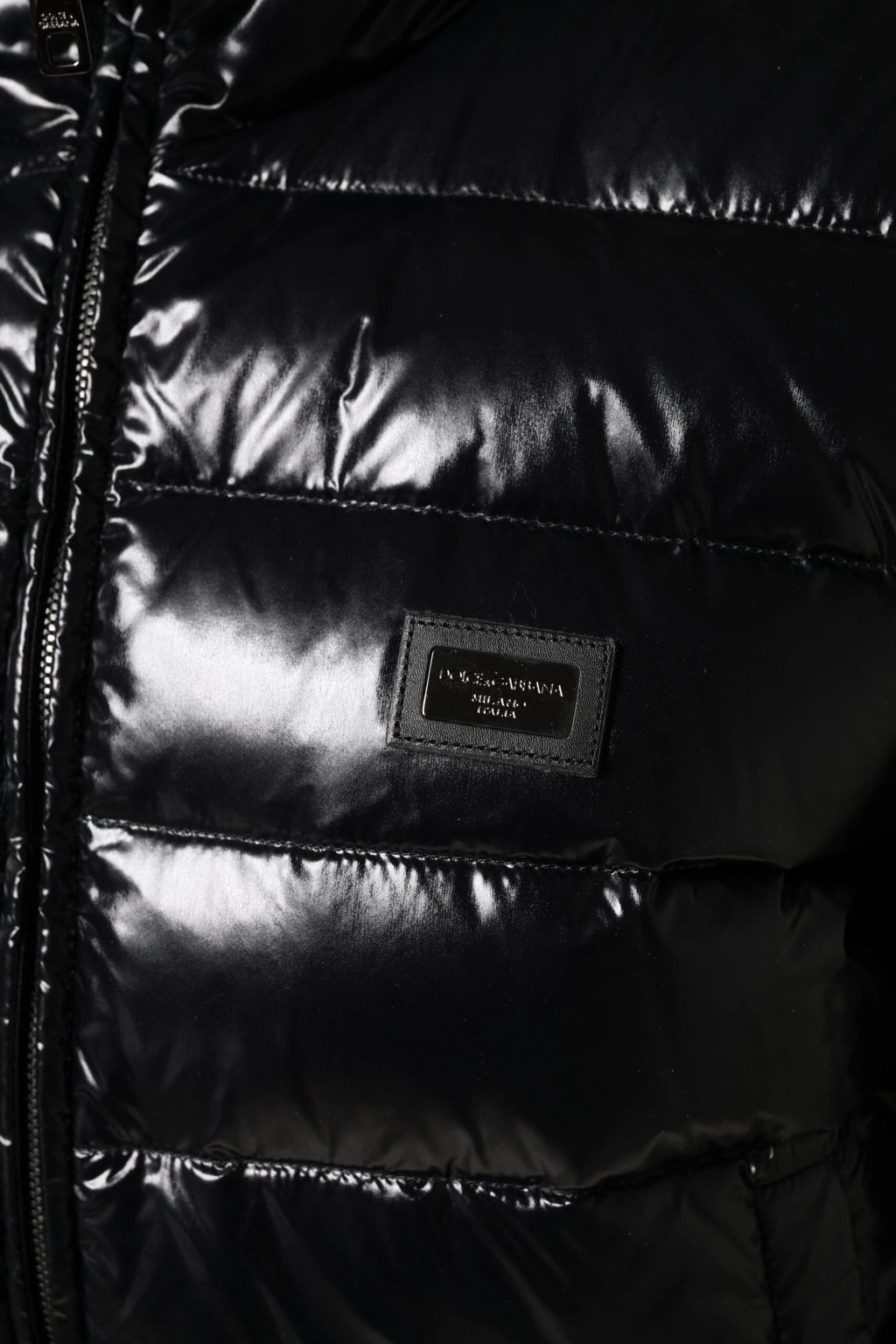 Dolce & Gabbana Black Logo Plaque Full Zip Puffer Jacket by Dolce & Gabbana
