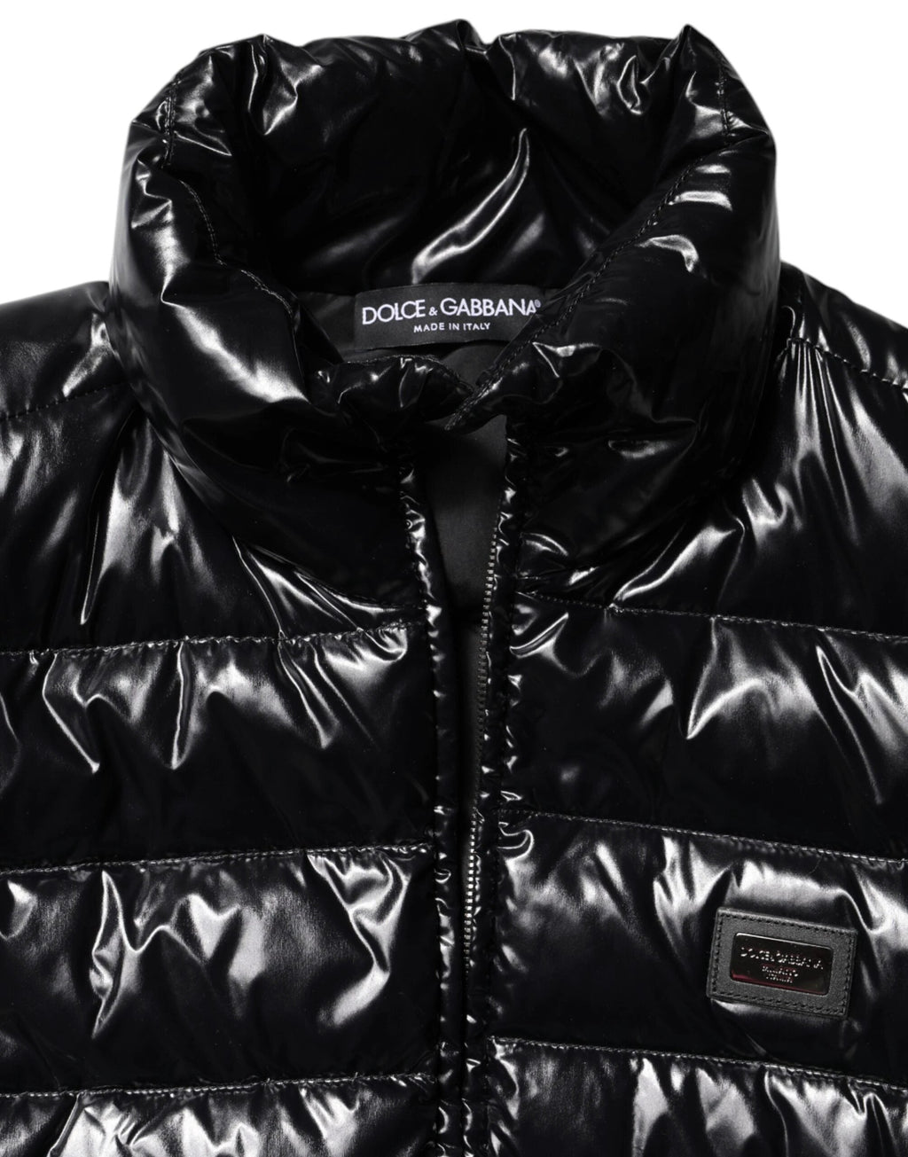 Dolce & Gabbana Black Logo Plaque Full Zip Puffer Jacket by Dolce & Gabbana