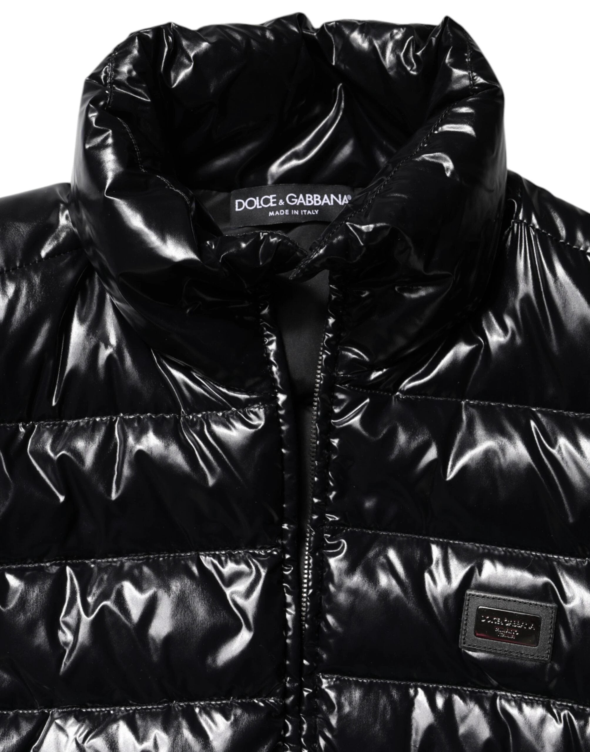 Dolce & Gabbana Black Logo Plaque Full Zip Puffer Jacket by Dolce & Gabbana