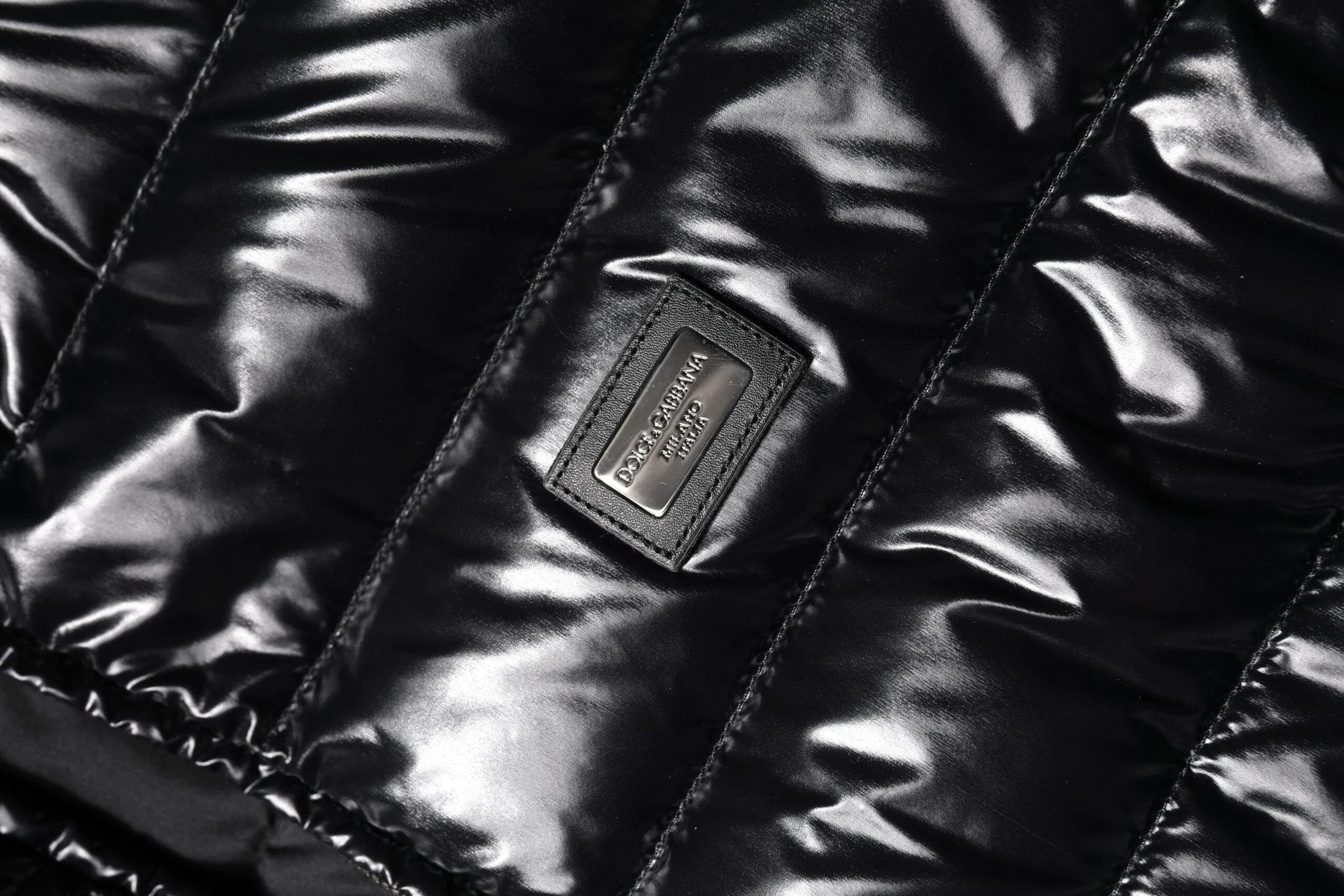Dolce & Gabbana Black Logo Plaque Full Zip Puffer Jacket by Dolce & Gabbana