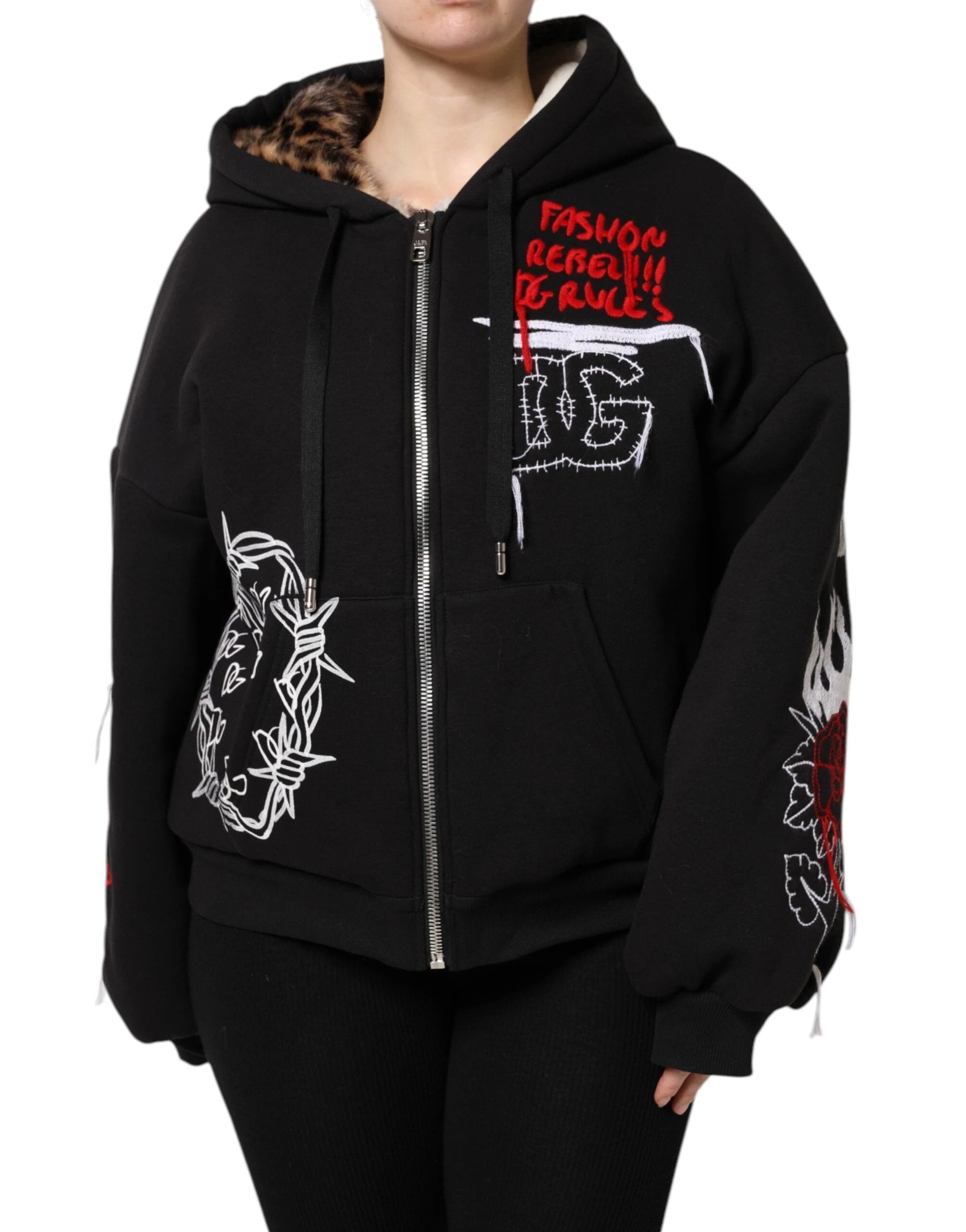 Dolce & Gabbana Black Embroidered Full Zip Hooded Jacket by Dolce & Gabbana