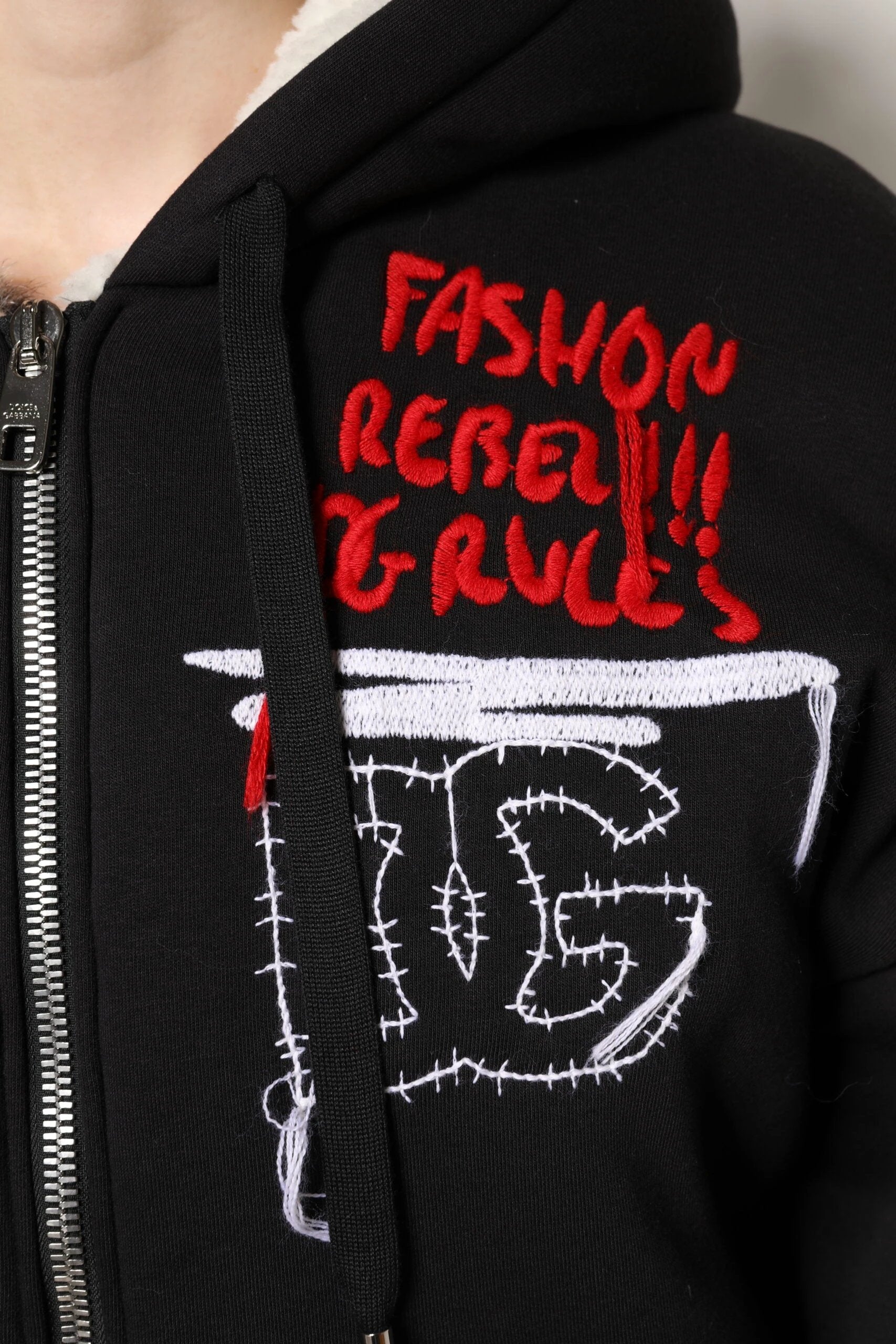 Dolce & Gabbana Black Embroidered Full Zip Hooded Jacket by Dolce & Gabbana