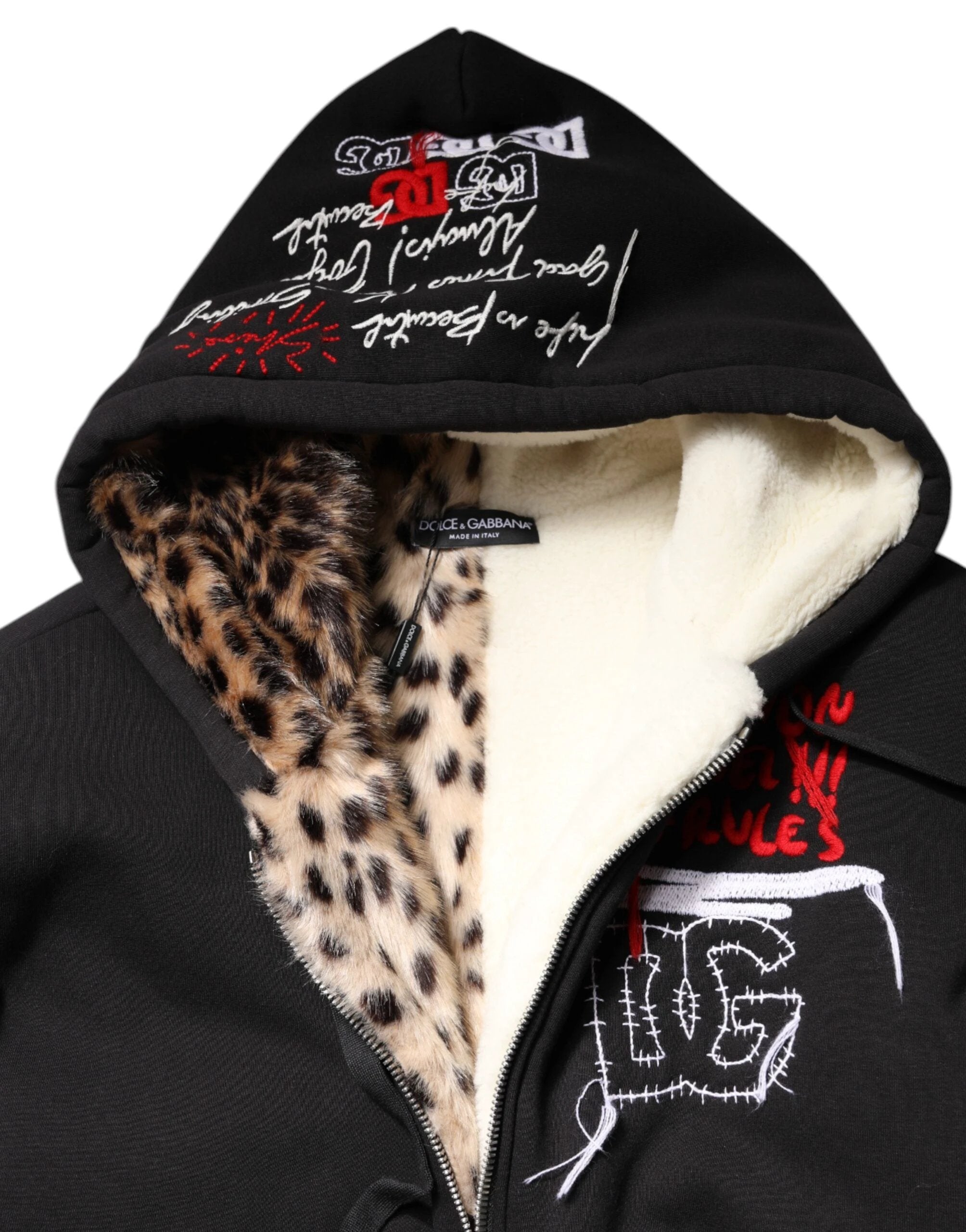 Dolce & Gabbana Black Embroidered Full Zip Hooded Jacket by Dolce & Gabbana