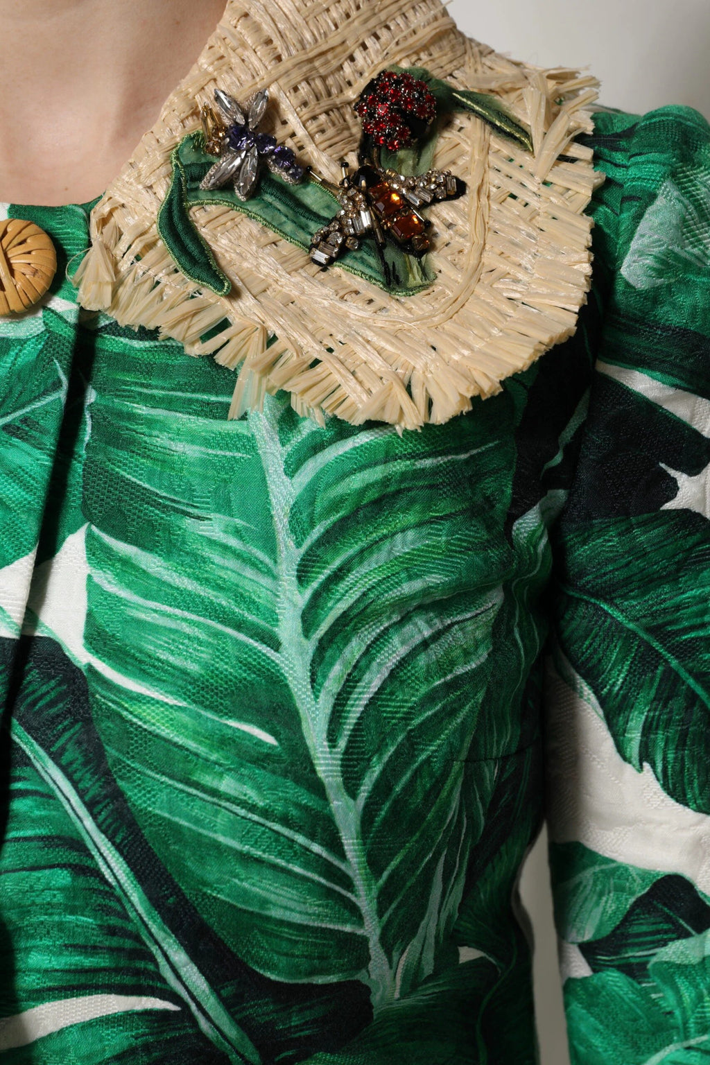 Dolce & Gabbana Multicolor Leaf Print Embellished Trenchcoat Jacket by Dolce & Gabbana