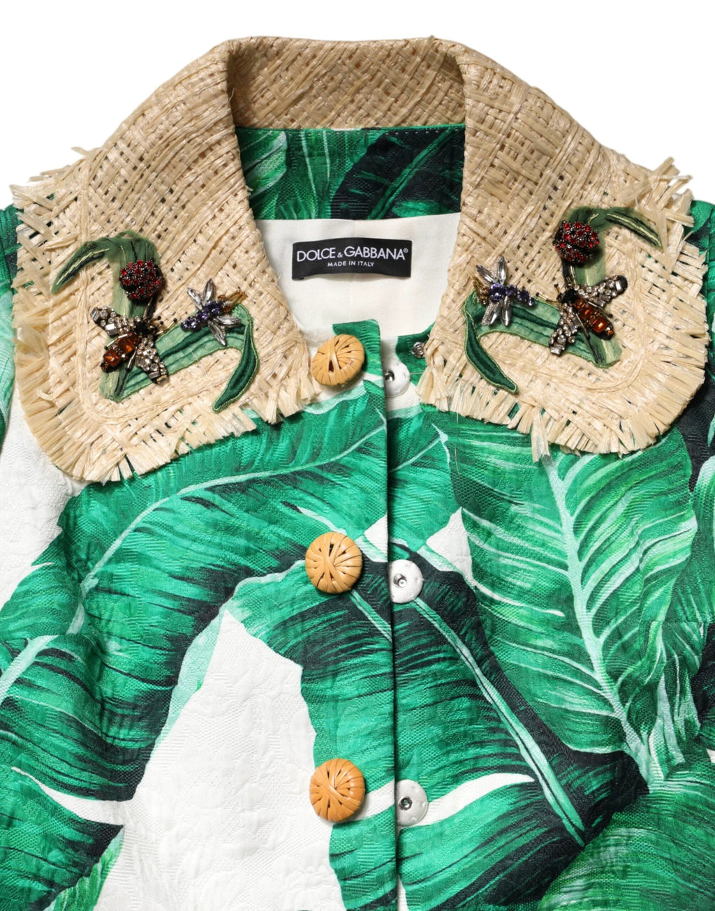 Dolce & Gabbana Multicolor Leaf Print Embellished Trenchcoat Jacket by Dolce & Gabbana