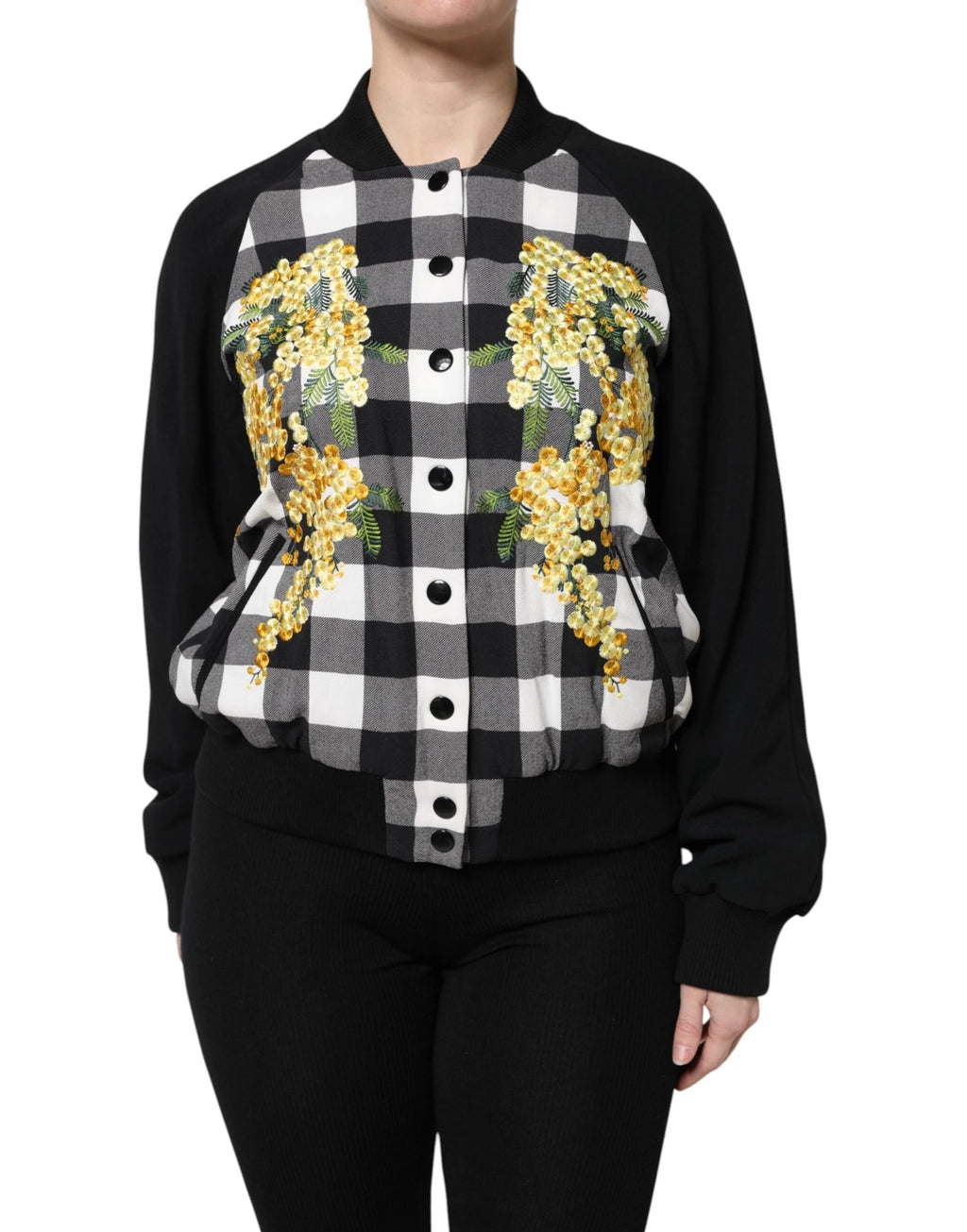 Dolce & Gabbana Black White Check Floral Button Down Jacket by Dolce & Gabbana