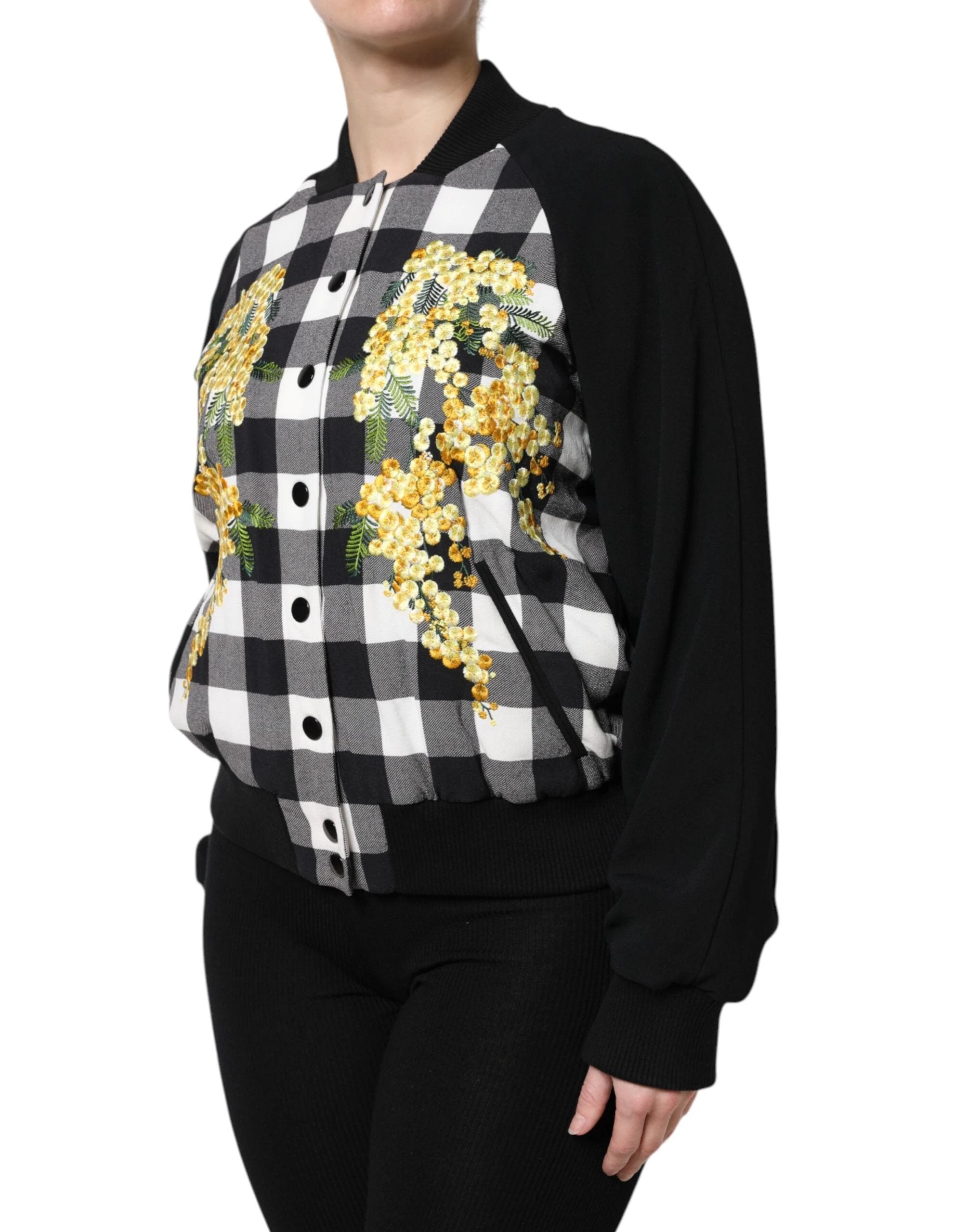 Dolce & Gabbana Black White Check Floral Button Down Jacket by Dolce & Gabbana