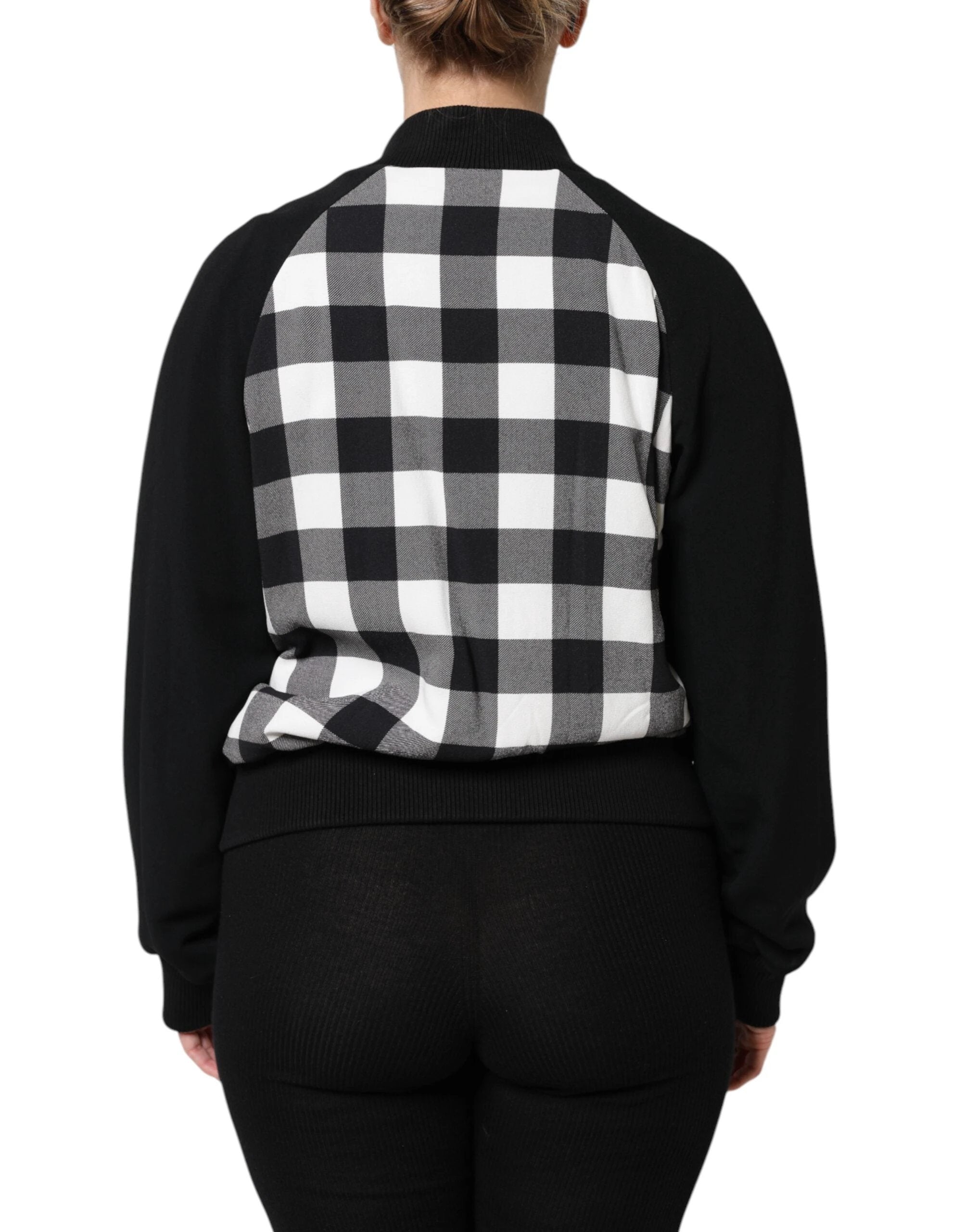 Dolce & Gabbana Black White Check Floral Button Down Jacket by Dolce & Gabbana
