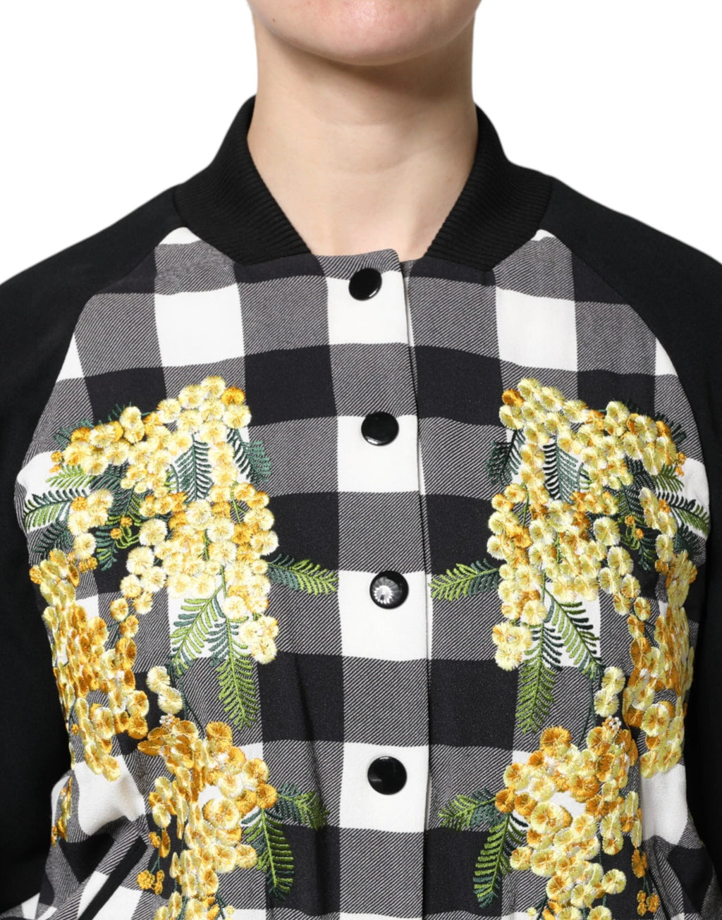 Dolce & Gabbana Black White Check Floral Button Down Jacket by Dolce & Gabbana